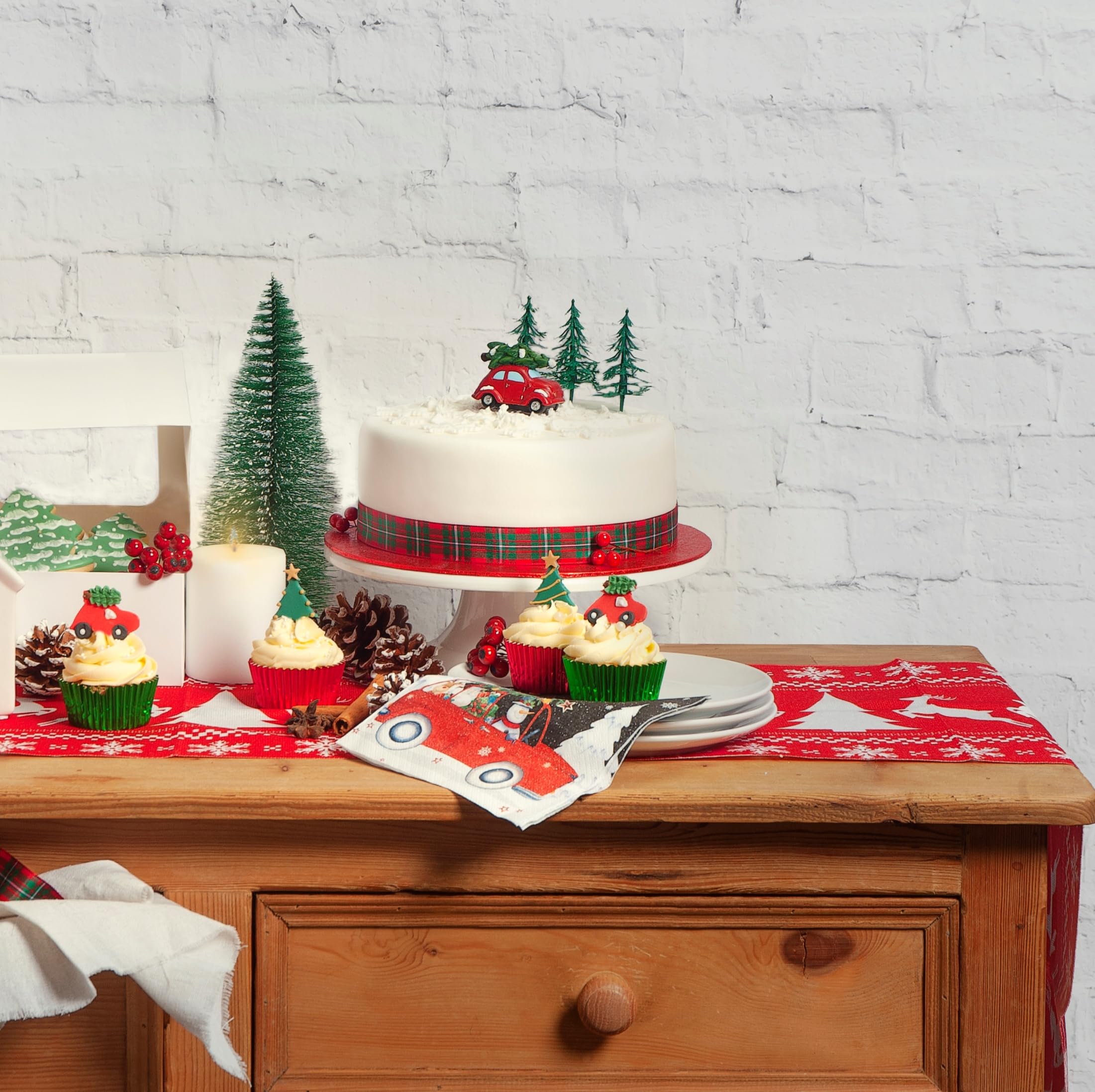 Anniversary House Bringing Home The Tree Resin Cake Topper - Festive Car & Tree Design | 4.7 x 6 cm