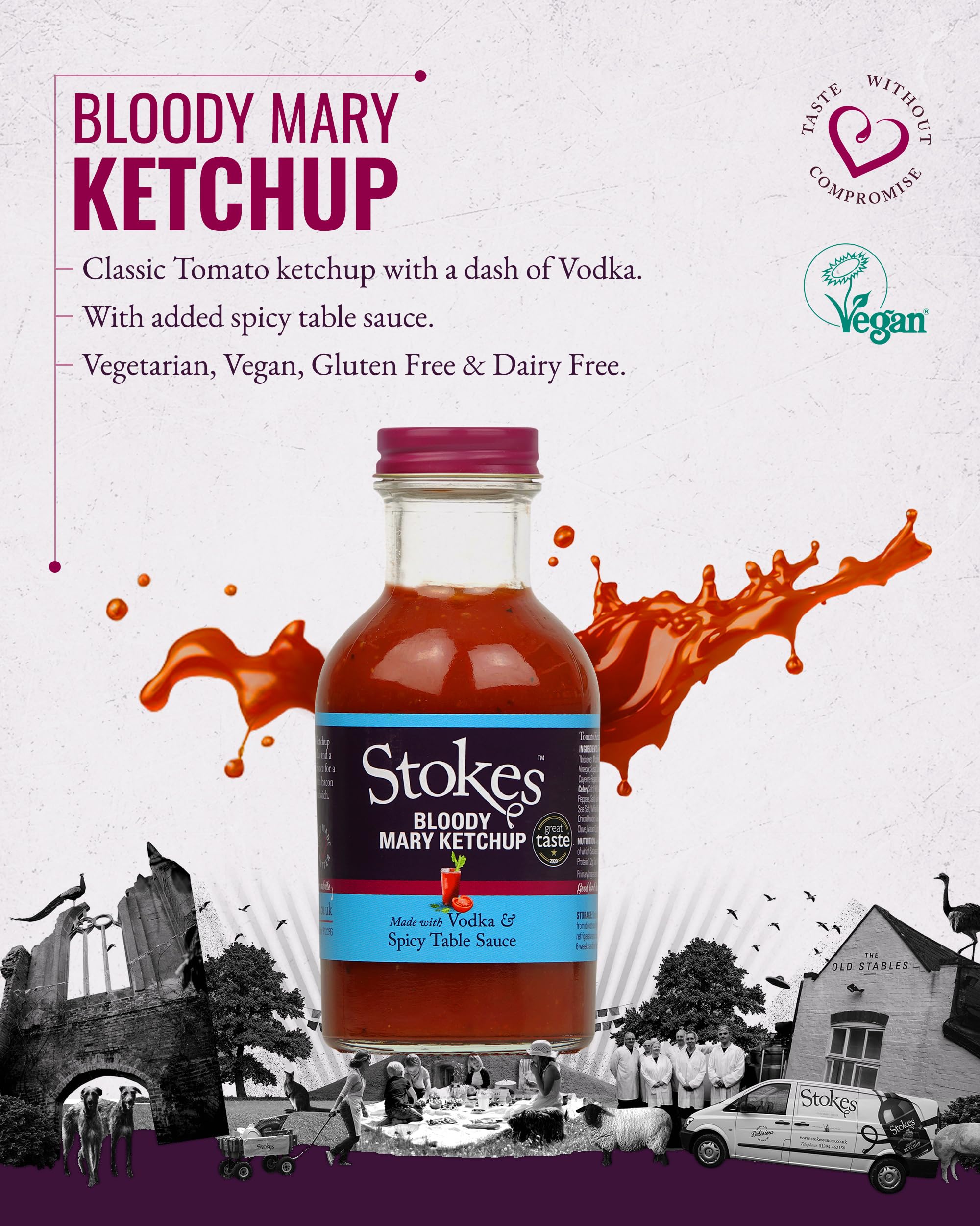Stokes Bloody Mary Tomato Ketchup 3PK, Rich & Spicy Tomato Sauce with Vodka & Spicy Table Sauce 3