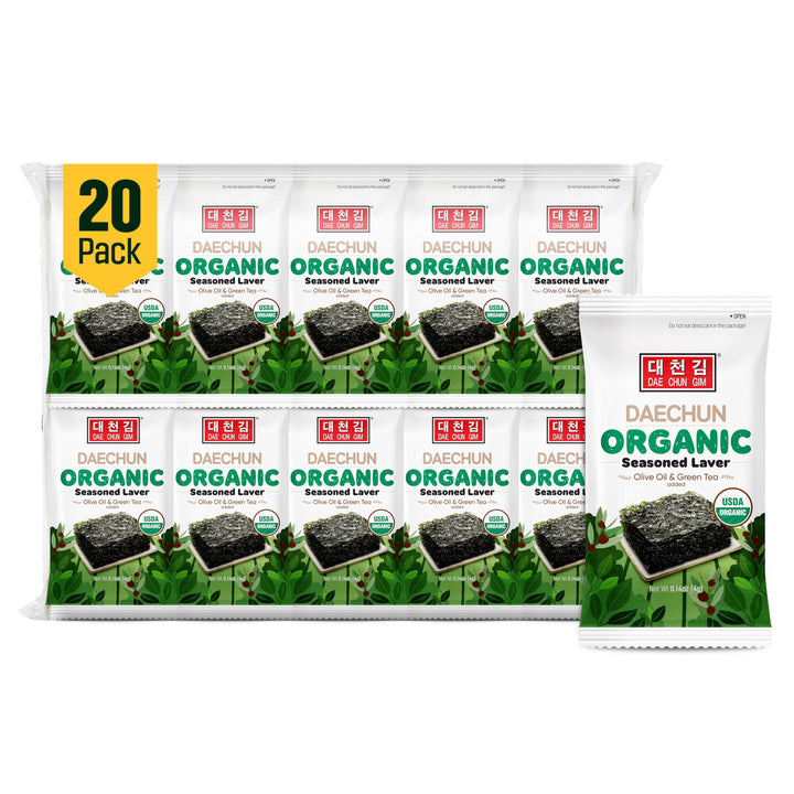 DAECHUN Organic Seaweed Snack, 20 Pack, USDA Certified, Roasted with Organic Olive Oil