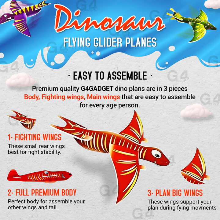 G4GADGET Dinosaur Flying Glider Planes - Pack of 12, Lightweight Foam Gliders for Kids 3+