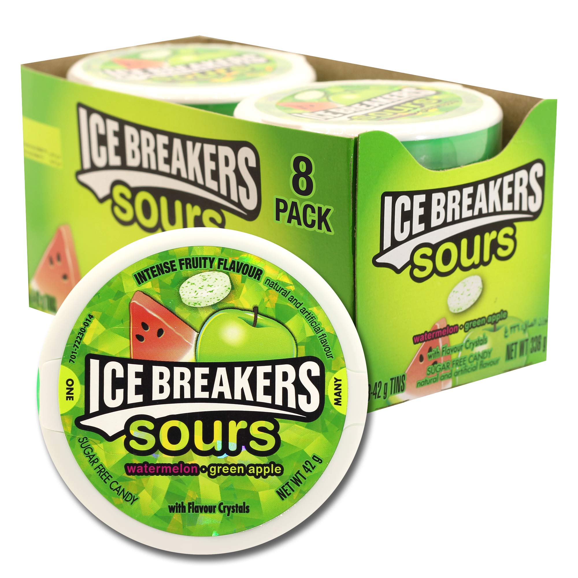 Reese's Ice Breakers Sours Sugar Free Mints - Watermelon & Green Apple Flavor | 8 x 42g Travel Packs