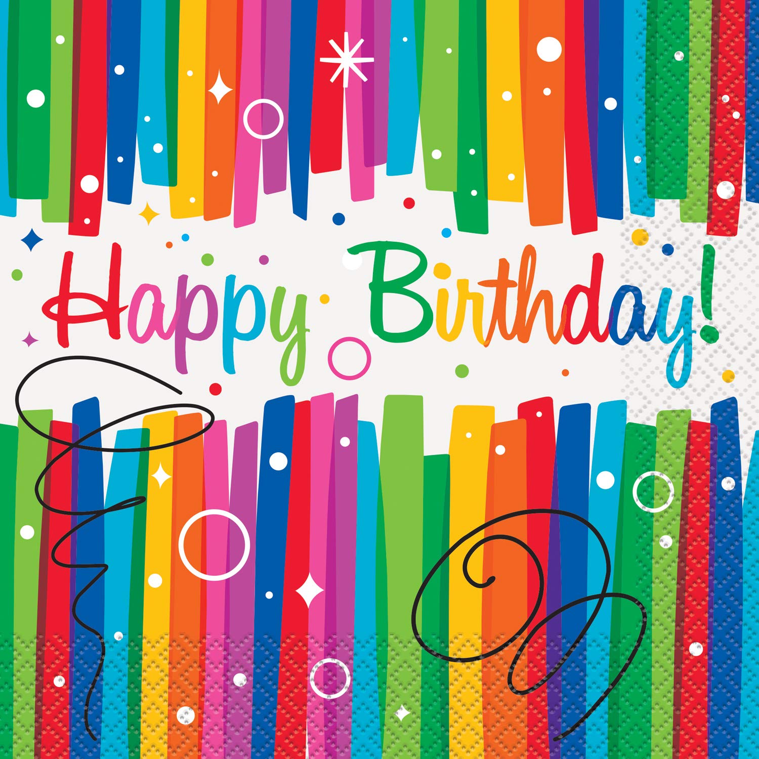 Unique Party Rainbow Ribbons Birthday Paper Napkins - 16 Count | 16.5 cm Square | Sustainable Source