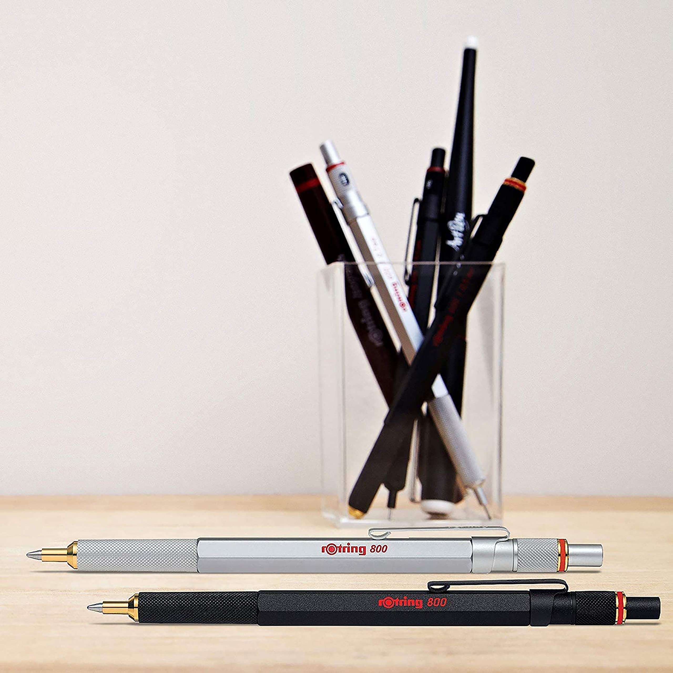 rOtring 800 Retractable Ballpoint Pen - Full Metal Body | Medium Point | Black Ink | Black Barrel 6