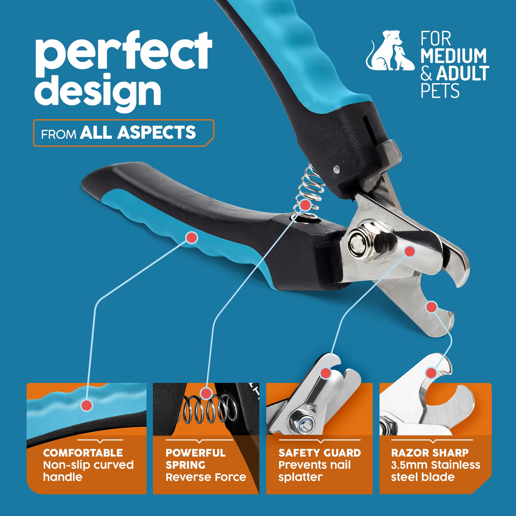 PORTENTUM Dog Nail Clippers - Professional Stainless Steel Grooming Tool for Medium & Large Breeds | Includes Nail File | Blue 3