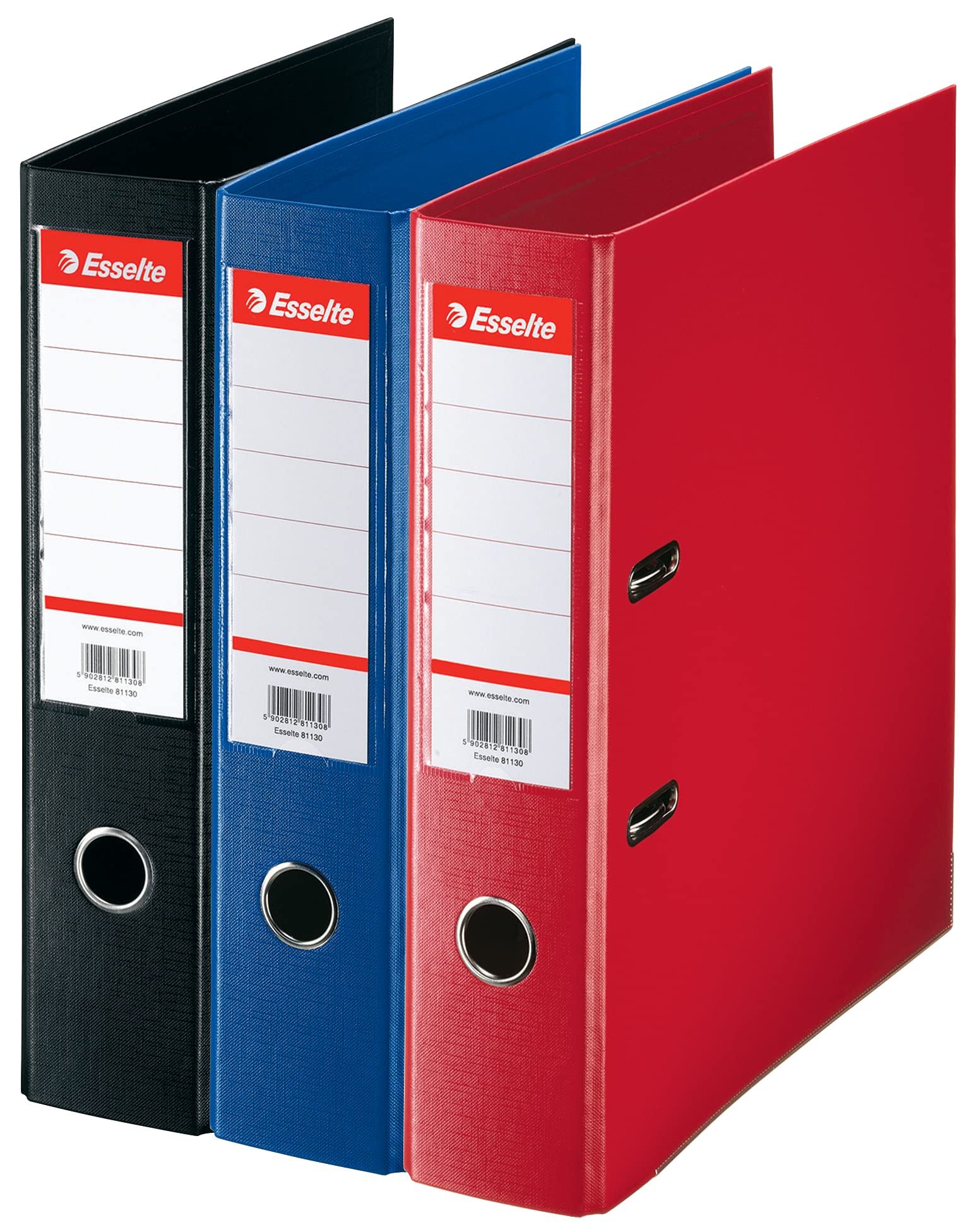 Esselte Lever Arch File Group Pack - 3 Files, A4, 550 Sheet Capacity, Assorted Colors (Red, Blue, Black) 4