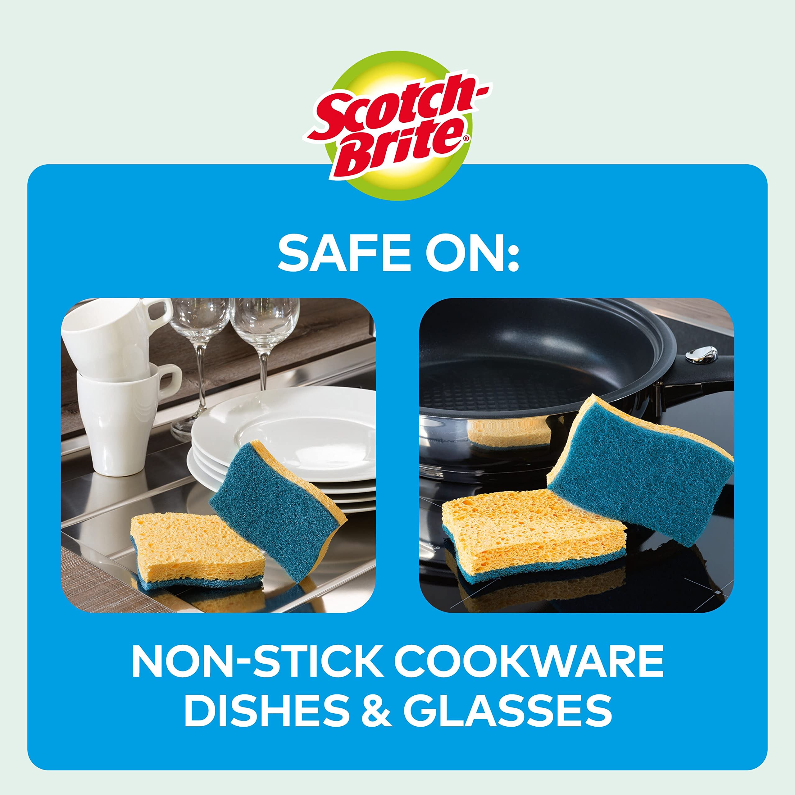 Scotch-Brite Delicate Non-Scratch Cellulose Scrub Sponge - 10 Pieces | High Absorbency | Reusable 5
