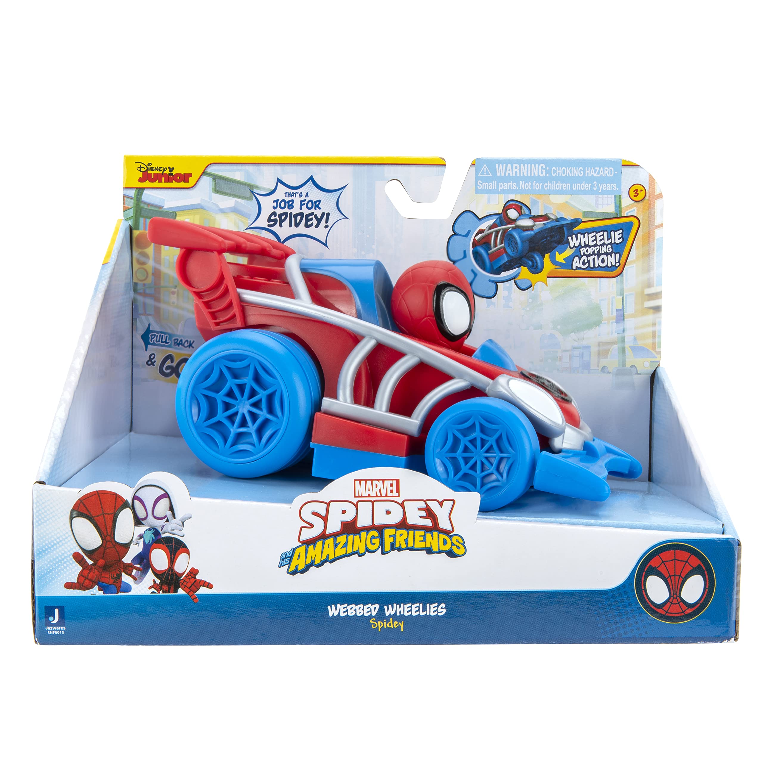 Spidey and his Amazing Friends Webbed Wheelie Pull Back Vehicle with Spidey Figure (SNF0015) 3