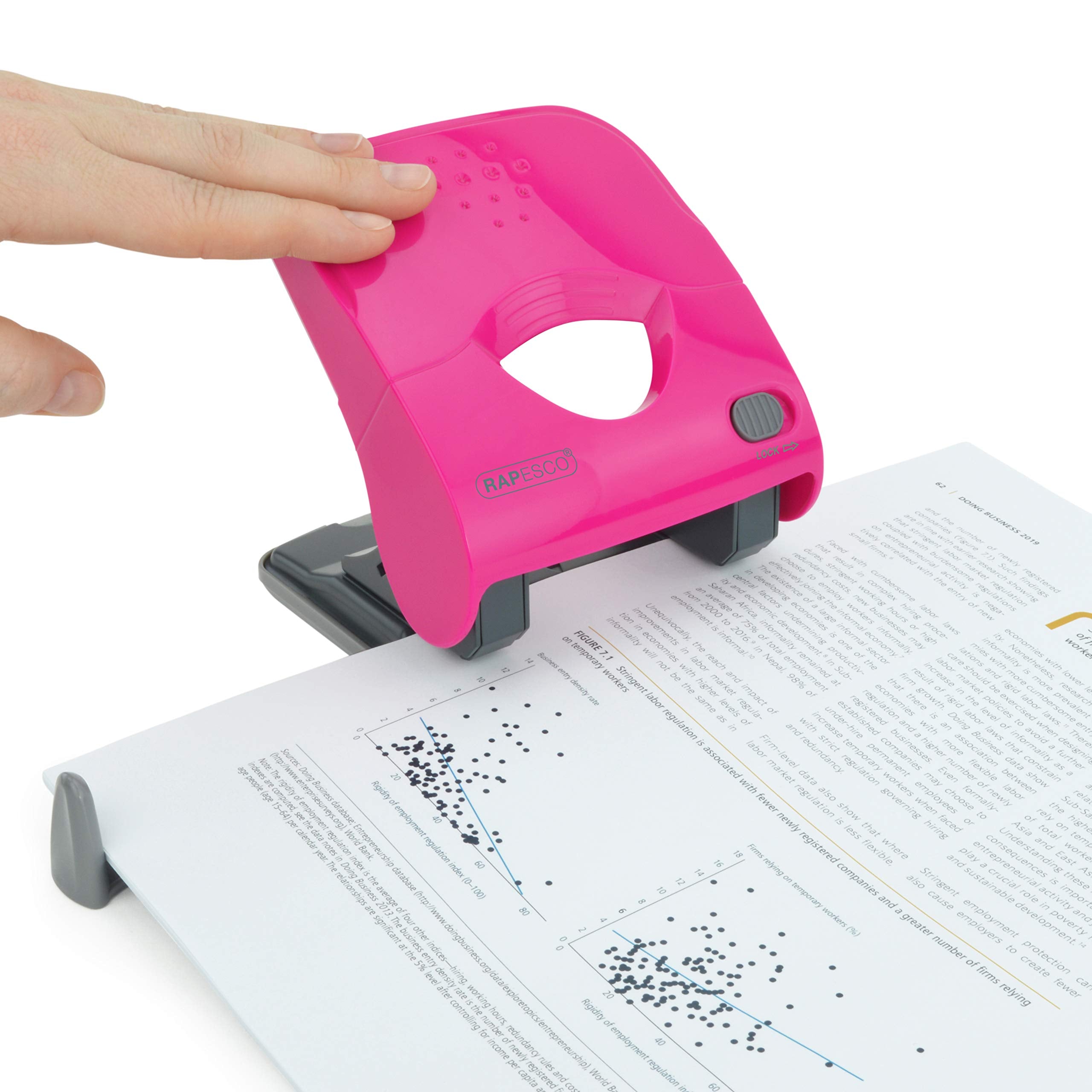 RAPESCO X5-40ps Less Effort 2 Hole Punch - 40 Sheet Capacity | 5.5mm Holes | Hot Pink 3