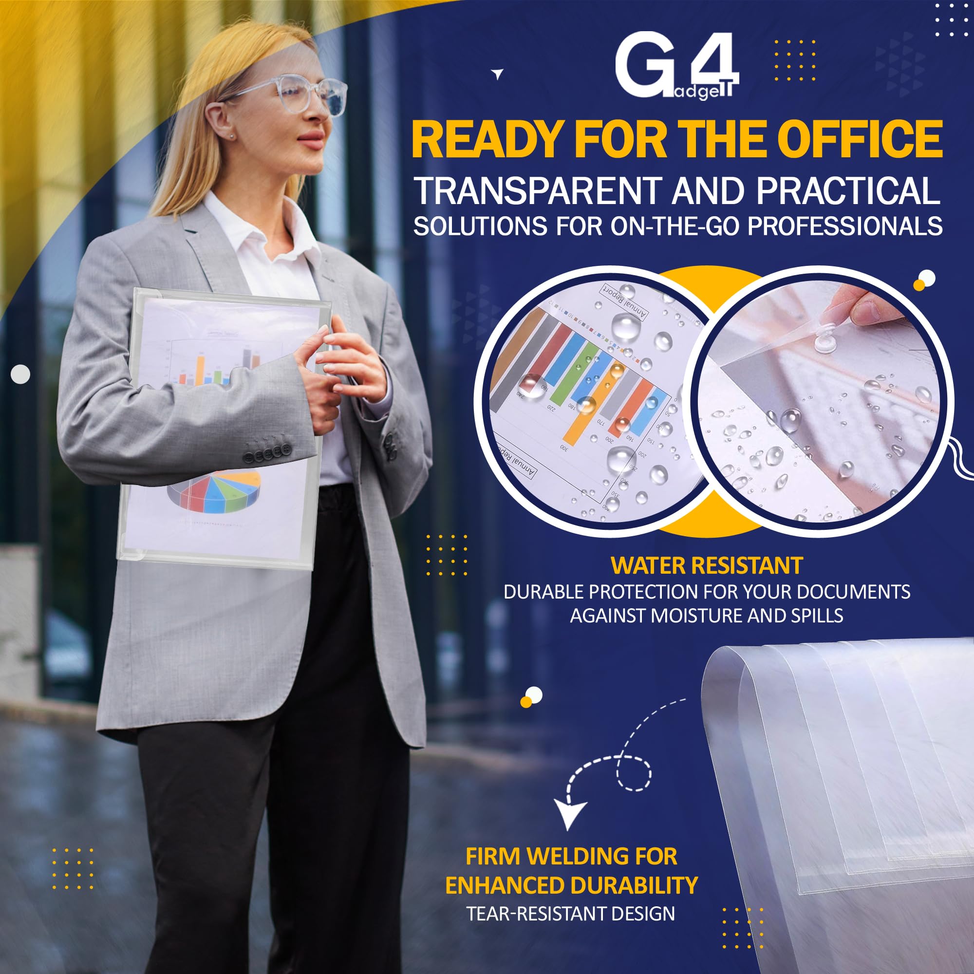 G4GADGET A4 Clear Plastic Wallets - Pack of 5, Popper Closure, 50 Sheet Capacity 6