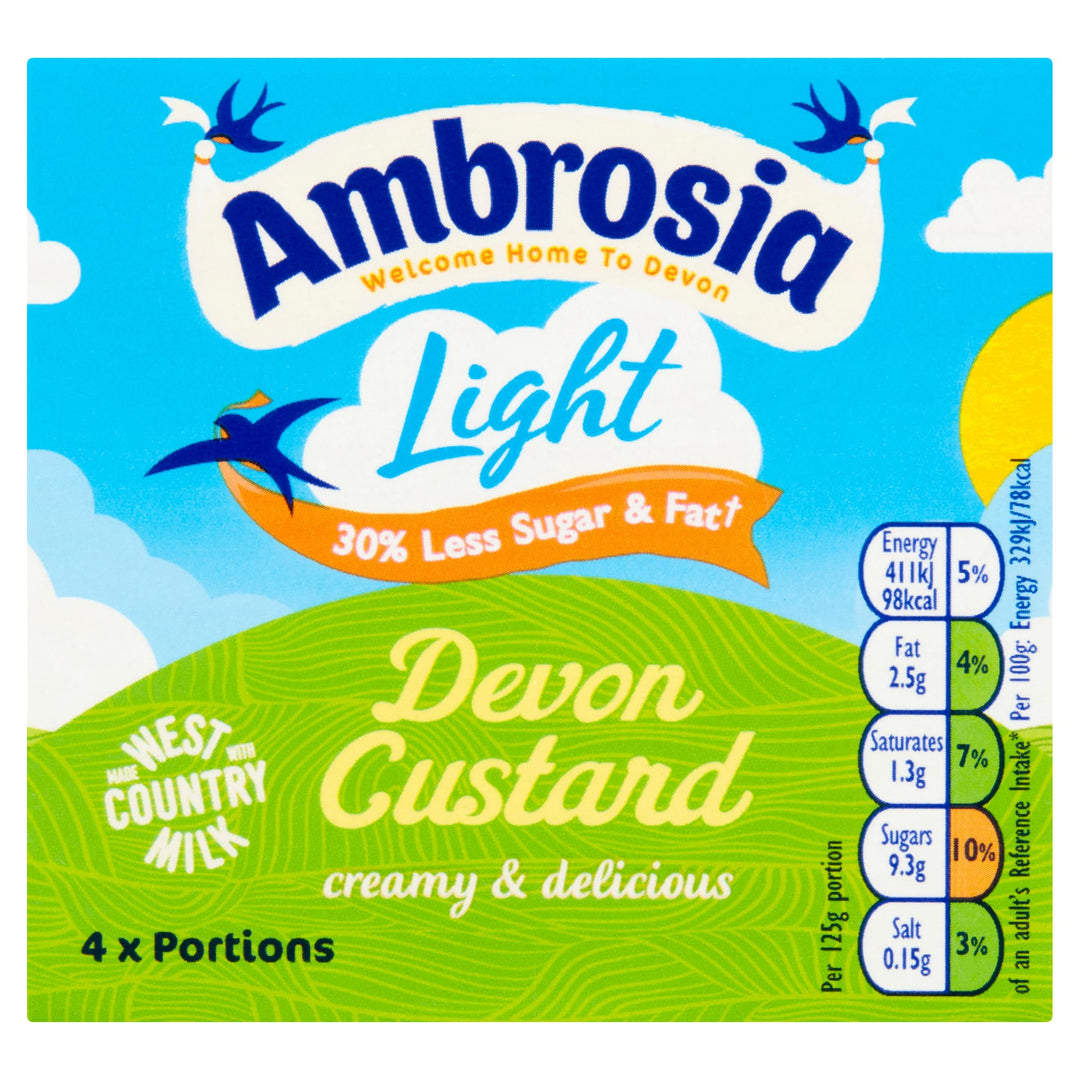 Ambrosia Light Devon Custard 500g - 30% Less Fat & Sugar, Ready-to-Eat Creamy Dessert