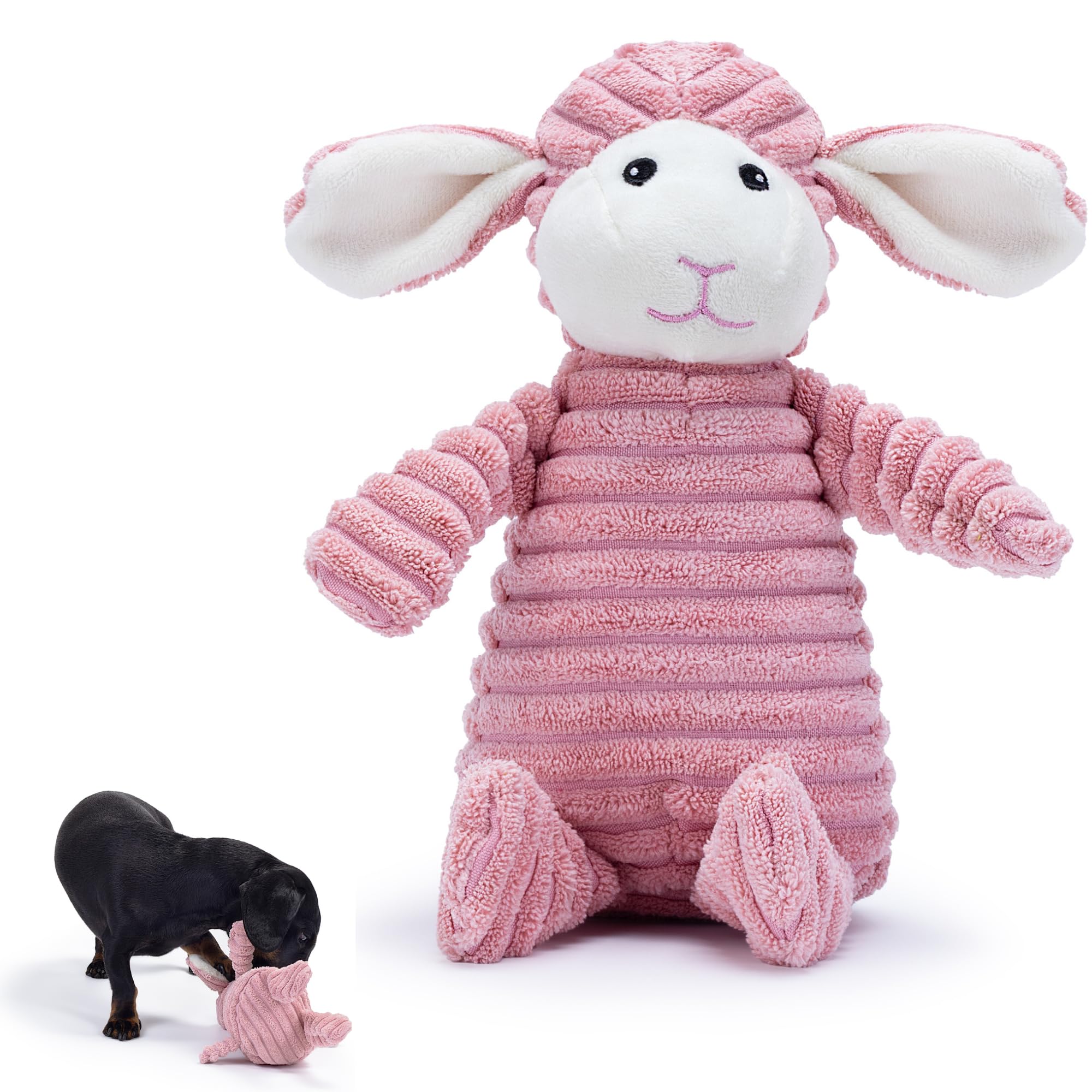 Zappi Co Pink Lamb Plush Dog Toy - Squeaker, Corduroy, Small 1