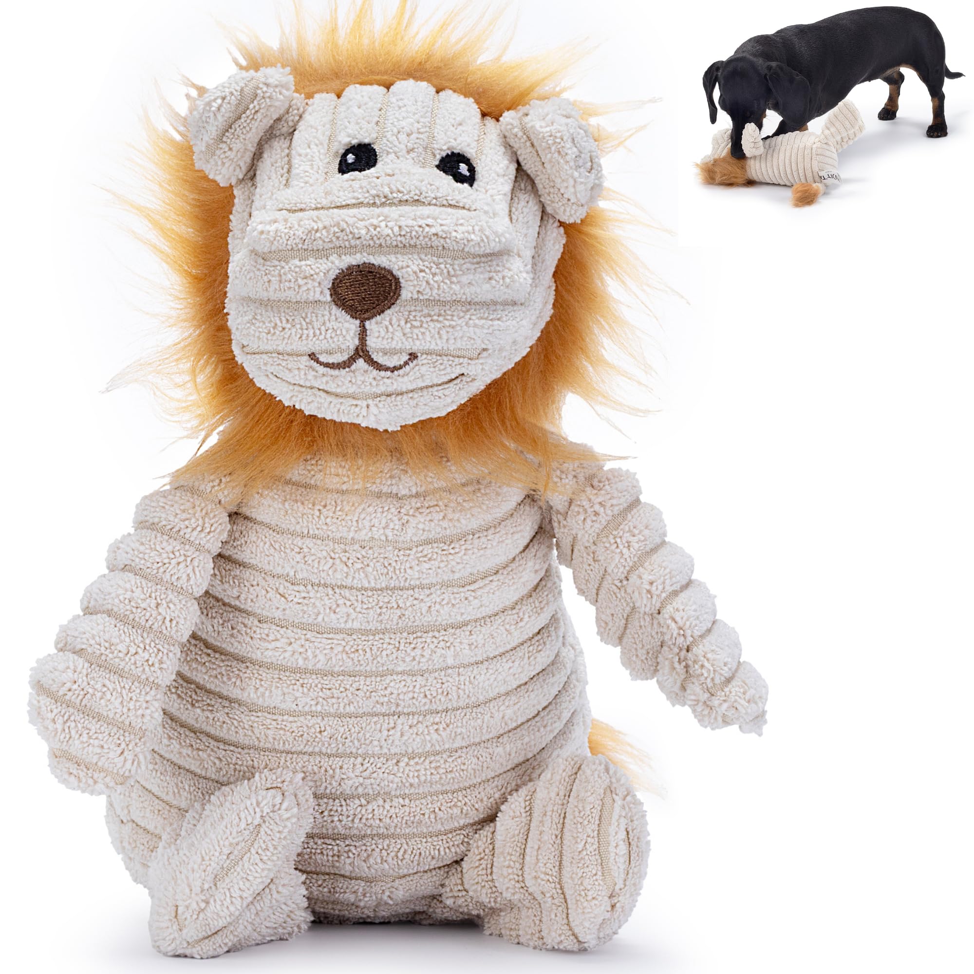 Zappi Co Brown Lion Plush Dog Toy with Squeaker | Corduroy & rPET Filling | For Small/Medium Dogs