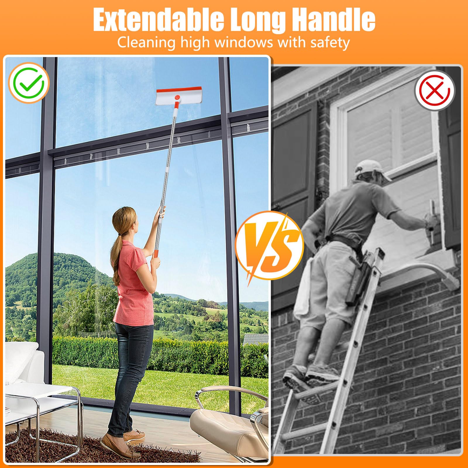 Alyvisun Window Screen Brush with 132cm Extendable Pole & 2-in-1 Scrubber/Squeegee 6