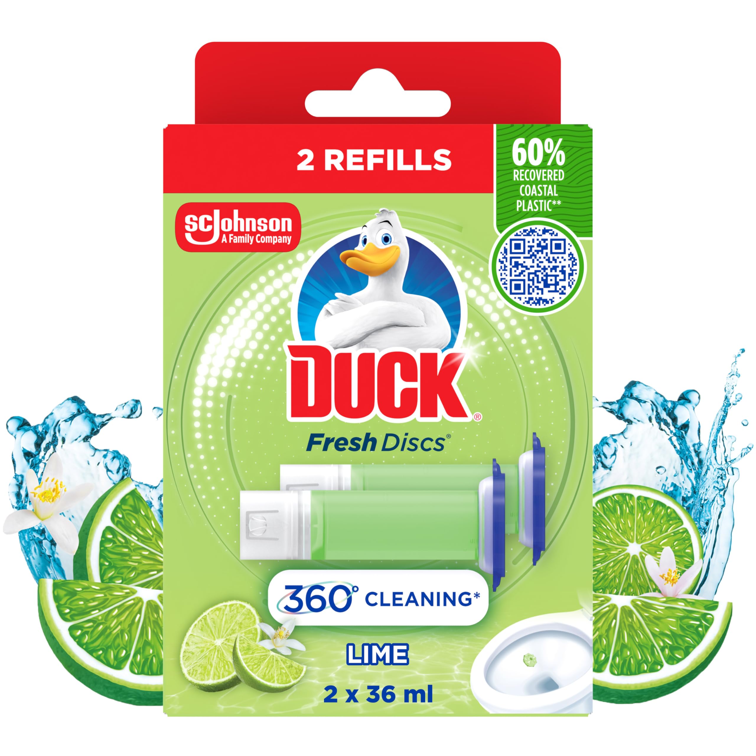 DUCK Fresh Discs Toilet Cleaner Refill - Lime Scent, Prevents Limescale | 12 Count 1