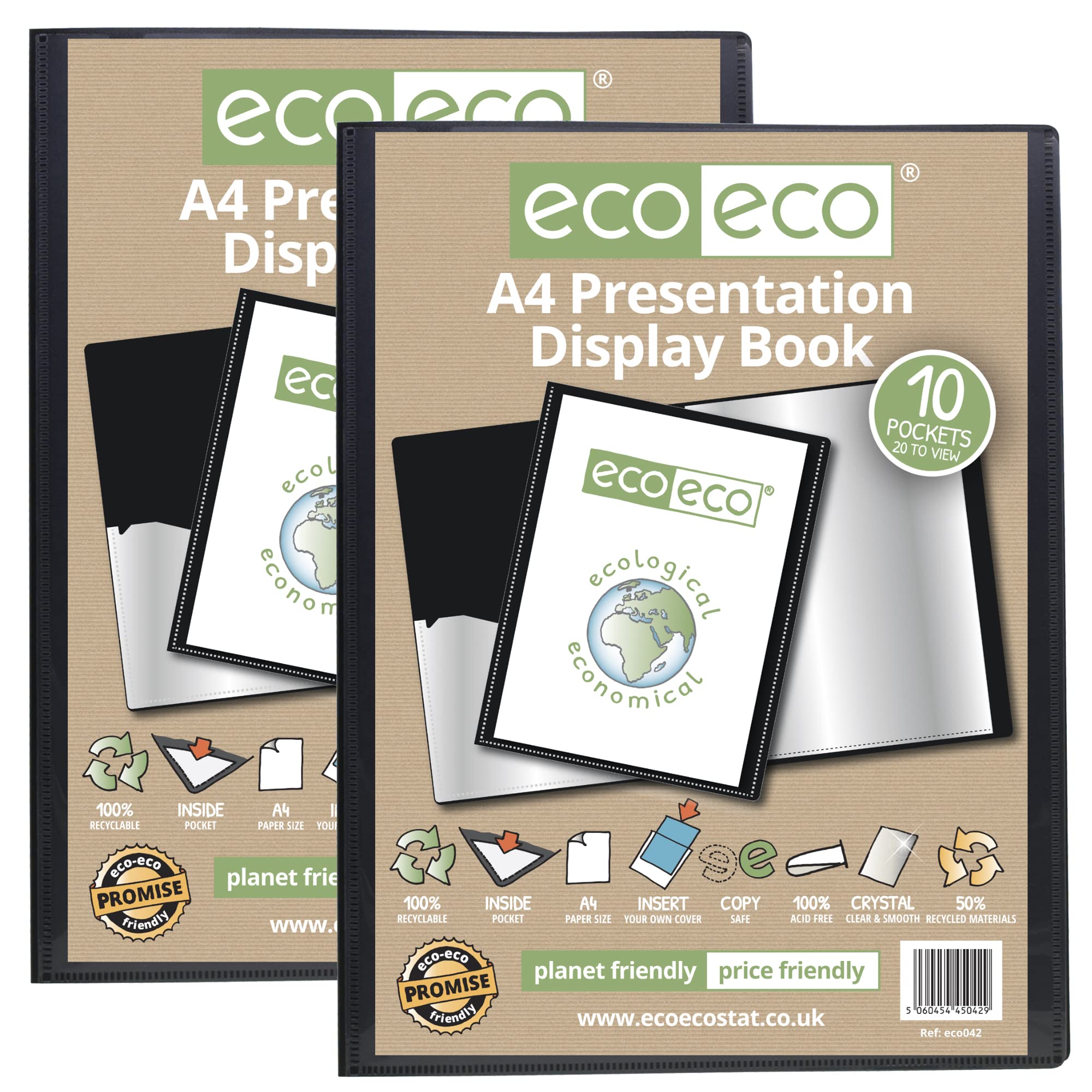 eco-eco 10 Pocket A4 Presentation Display Book - Pack of 2 Black | 50% Recycled Material 1