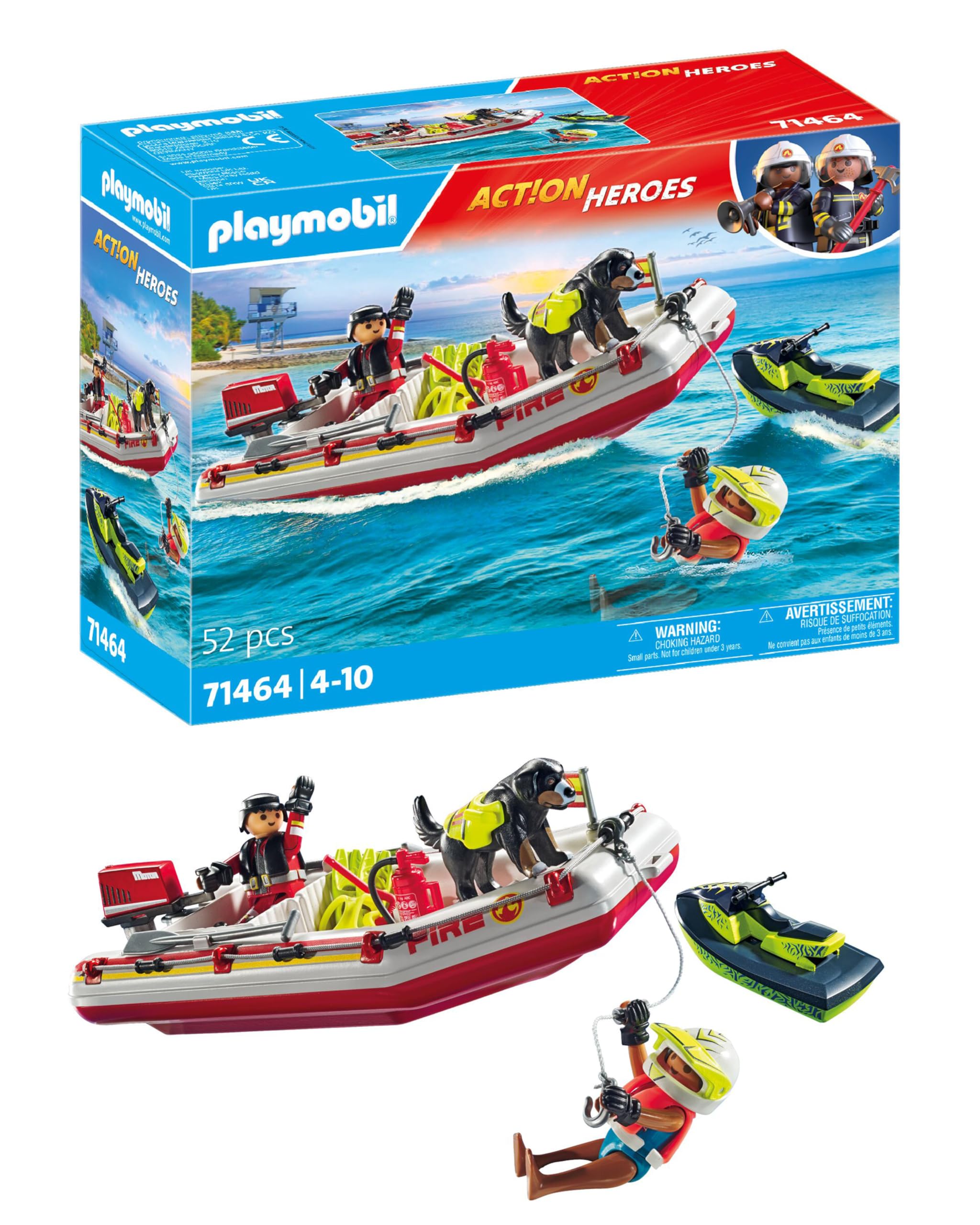 Playmobil Action Heroes Fireboat with Aqua Scooter Playset | Ages 4+ | 52 Pieces 1