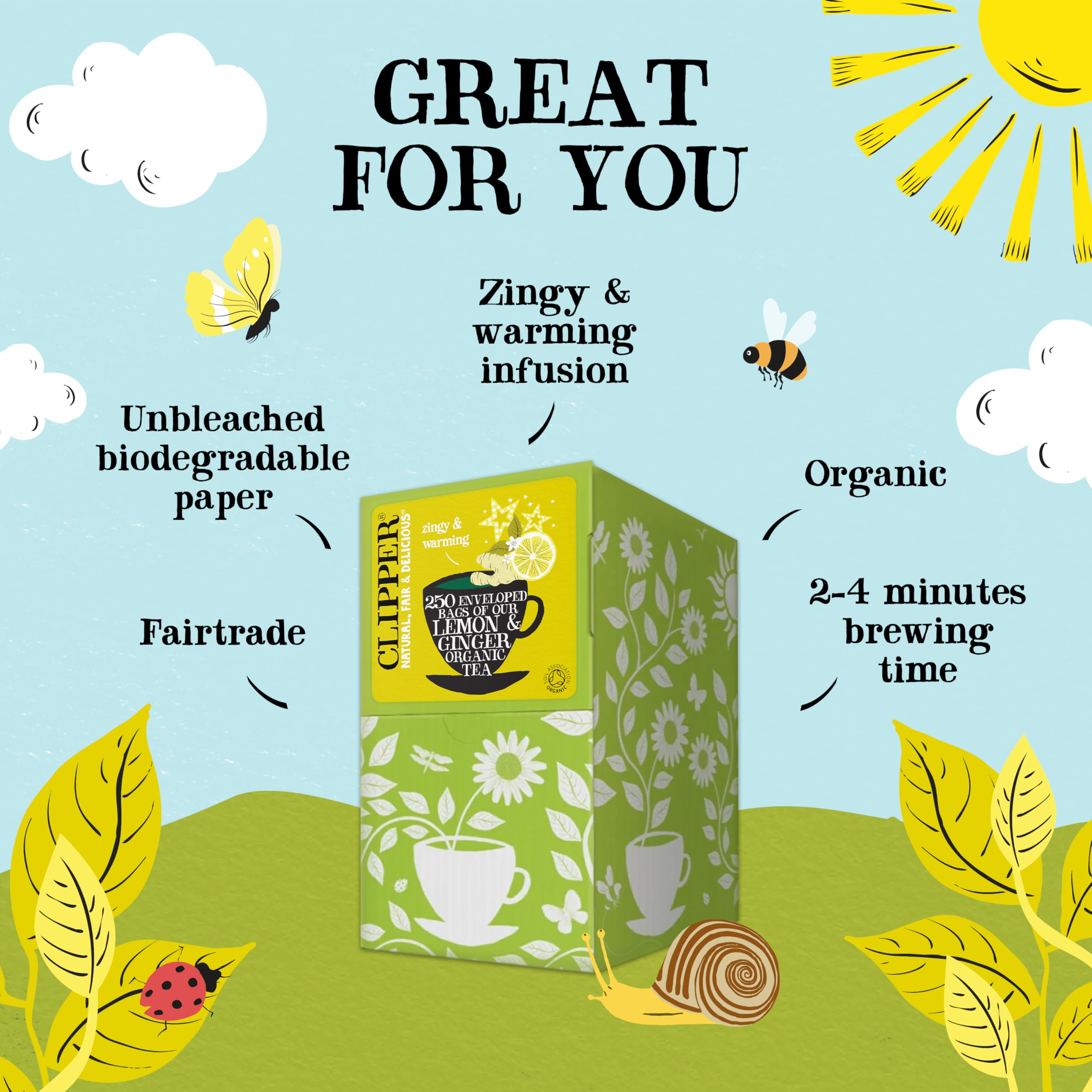 Clipper Natural, Fair & Delicious Organic Lemon & Ginger Herbal Tea Bags - 250 Count, Caffeine Free