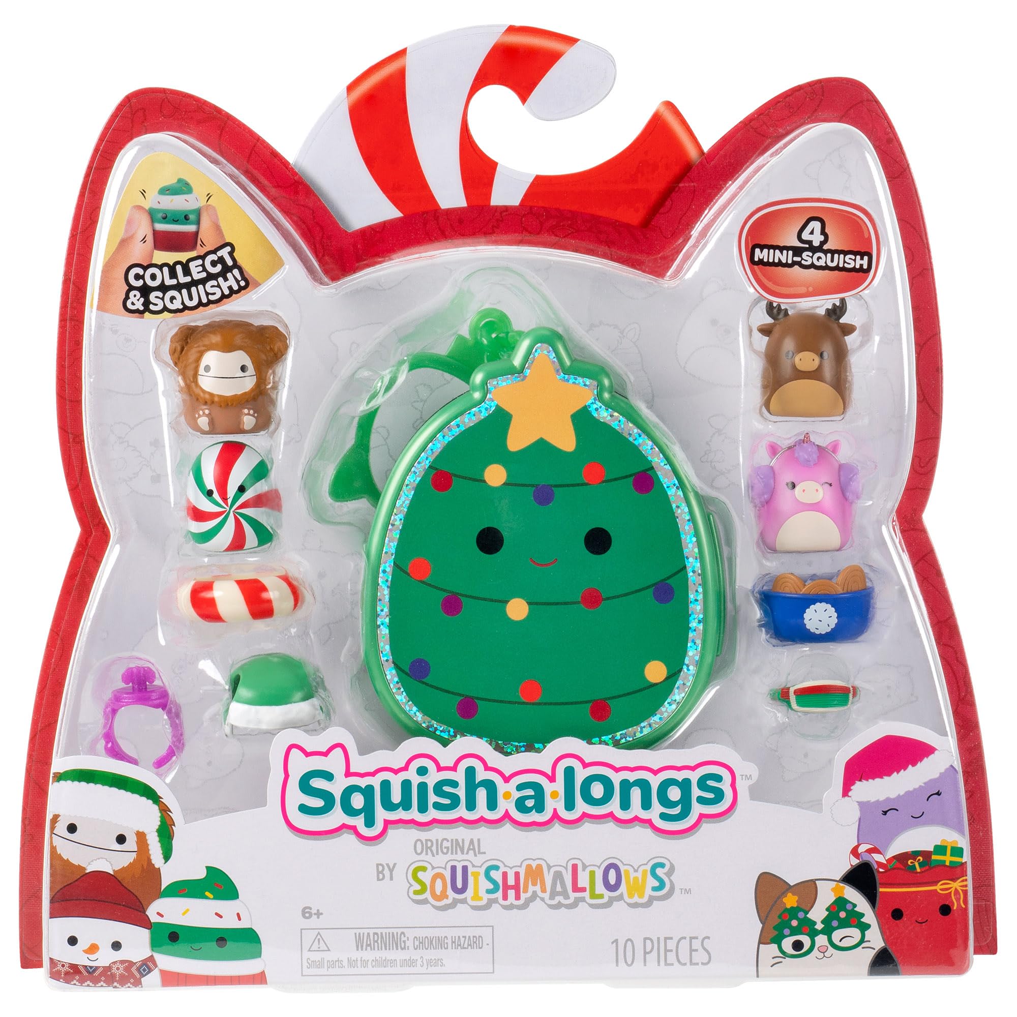 Squish-a-longs Carol the Christmas Tree Clip-a-longs Holiday Pack with 4 Mini-Squish Figures 10