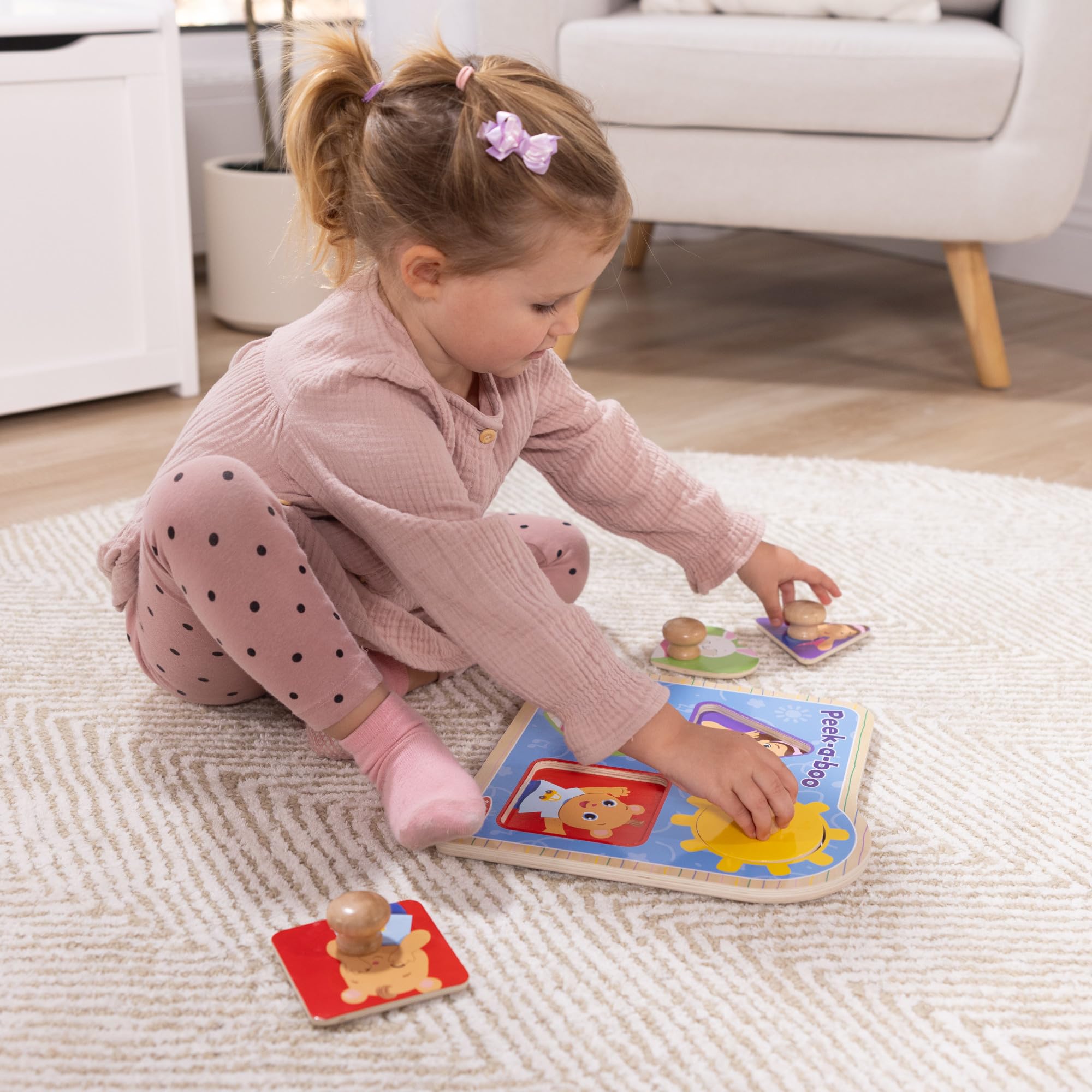Melissa & Doug Ms Rachel Peek-a-Boo Jumbo Peg Puzzle - 4 Pieces, Wood, Ages 1+ 8