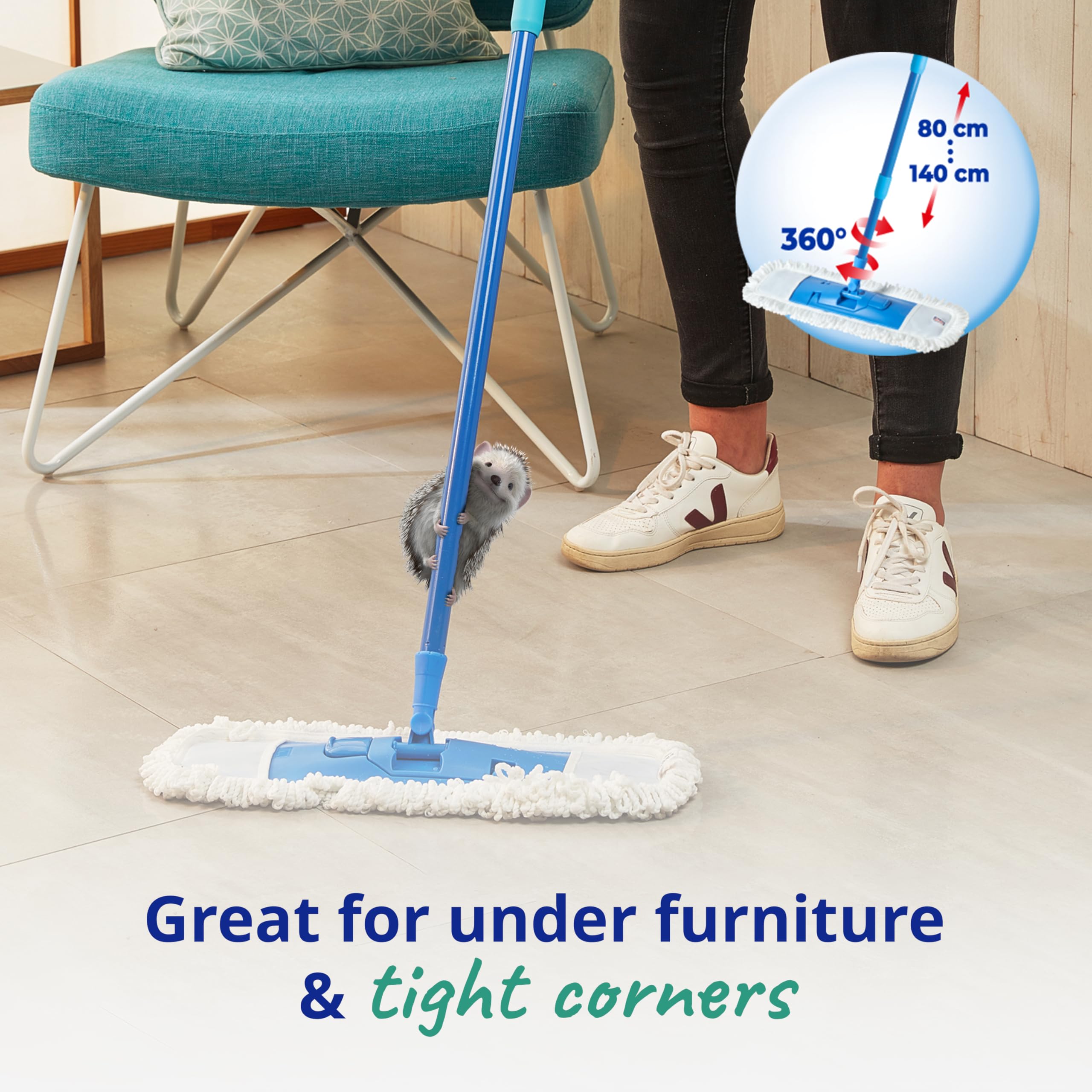 Spontex Extra Flat Mop with 2 Microfibre Heads | Wet & Dry Use | 360° Rotating Head | Adjustable Handle 5