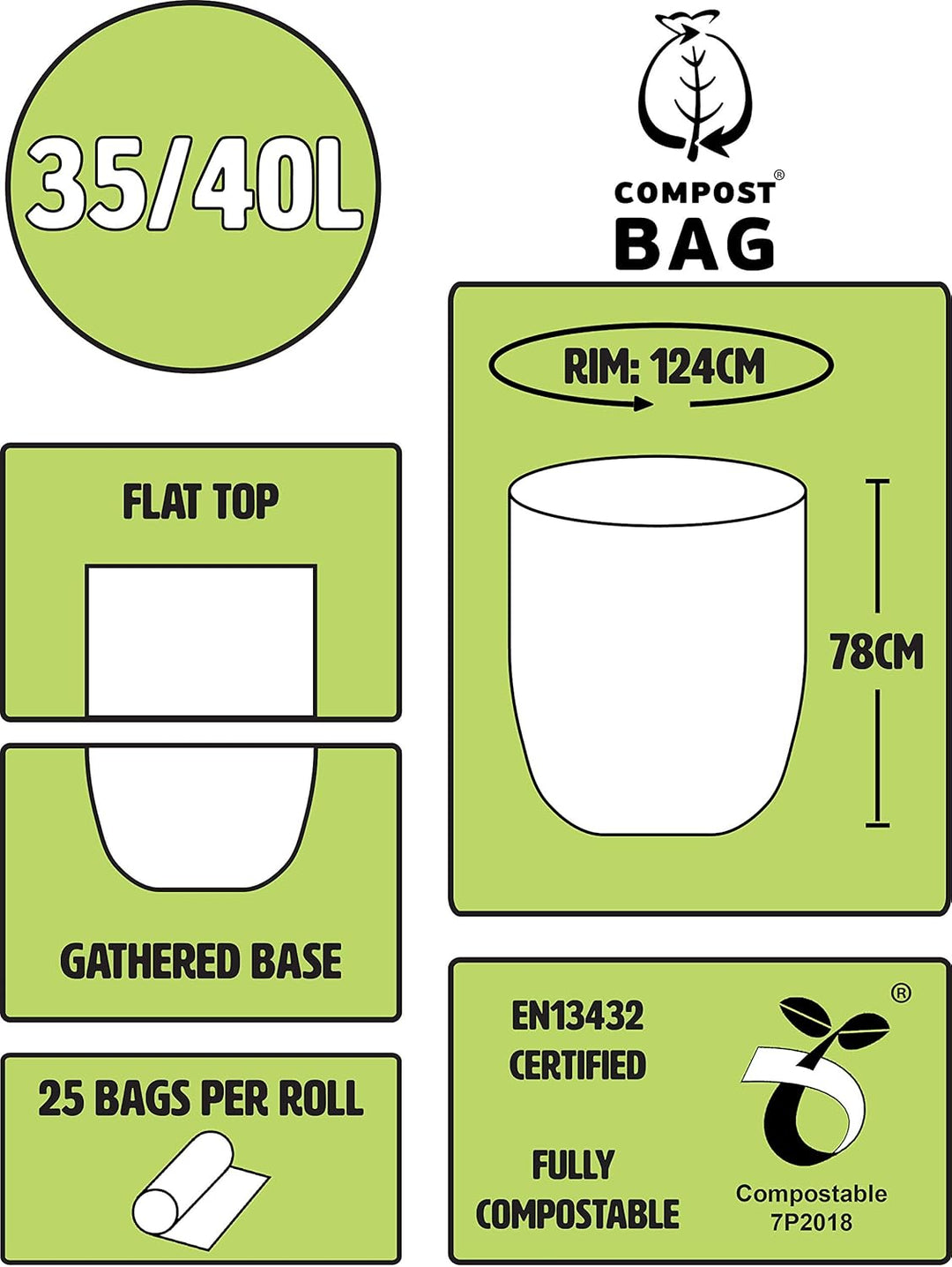 All-Green 35/40L Compostable Food Waste Bin Liners - Pack of 25 with Composting Guide