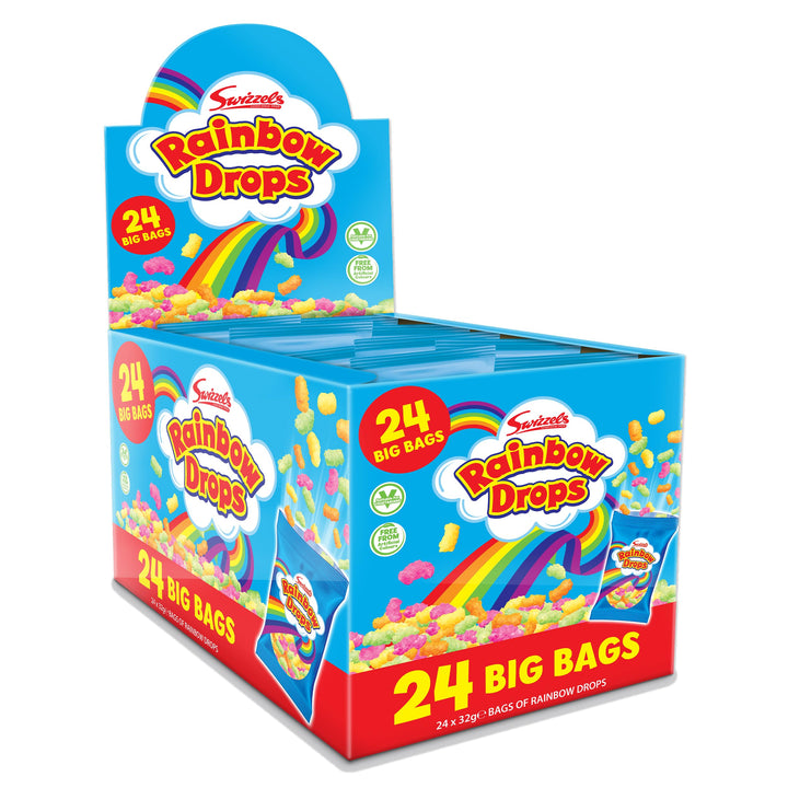 Swizzels Giant Rainbow Drops Multipack - 24 Bags of Vegan-Friendly, Artificial Colour-Free Sweet Snacks