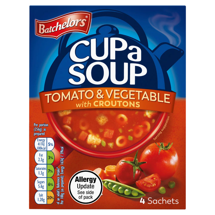 Batchelors - Cup a Soup Tomato & Vegetable with Croutons Instant Soup Sachets, 4 Pack