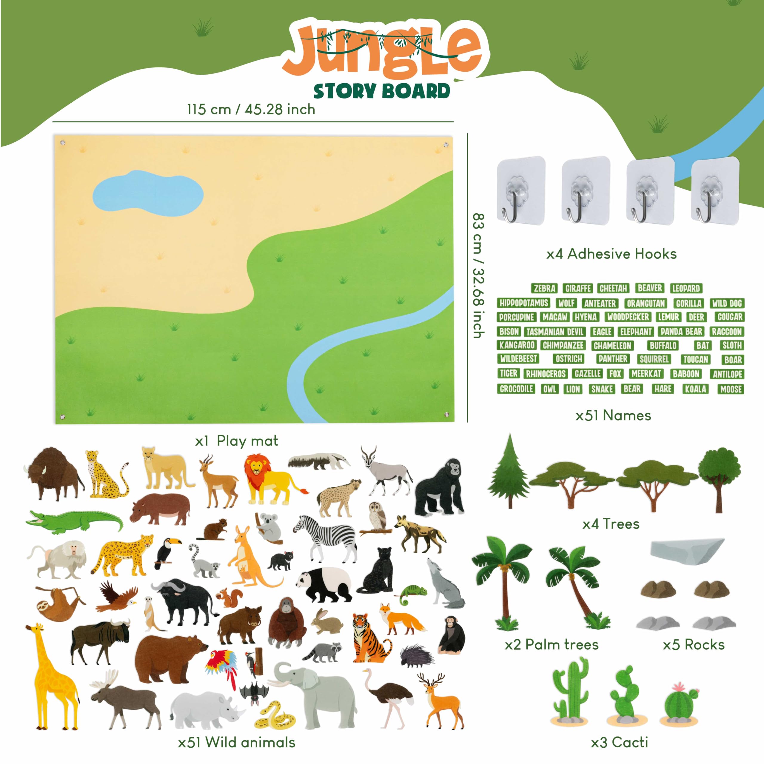 BONNYCO Jungle Animals Felt Board - 116 Pieces | Montessori Learning Toy | Ages 3+ 2