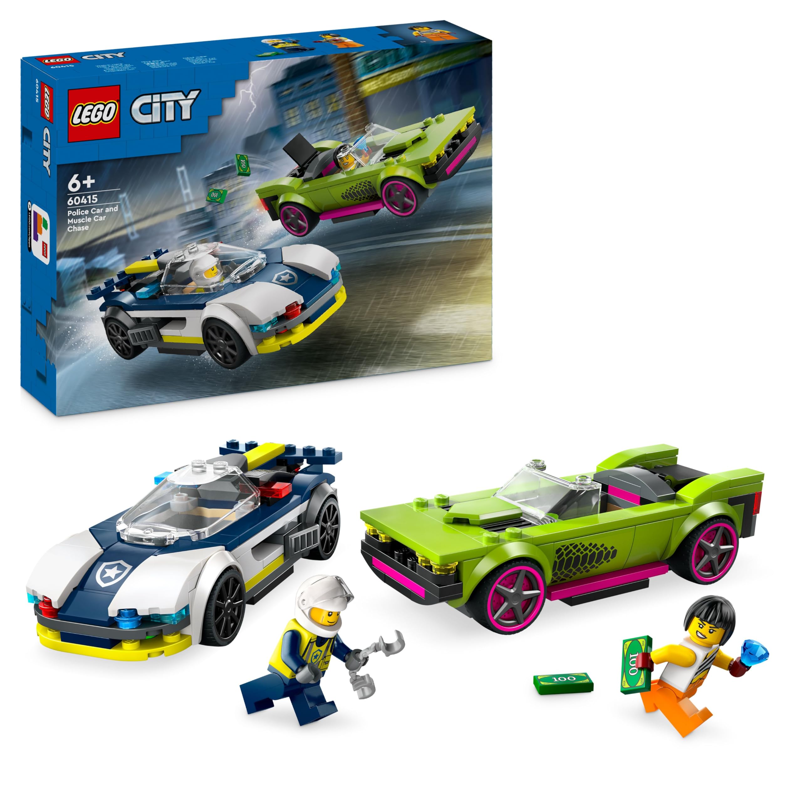 LEGO City Police Car and Muscle Car Chase Building Set | Ages 6+ | Model 60415