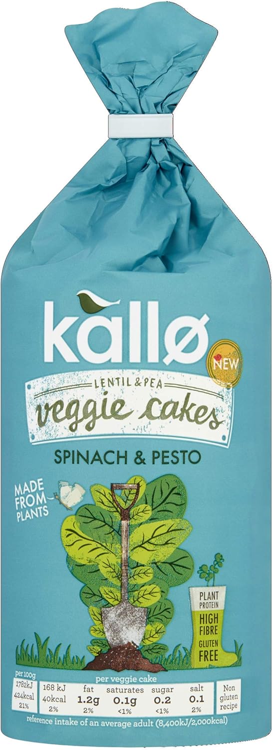 Kallo Spinach & Pesto Veggie Cakes, Lentil & Pea Puffed Crackers Made From Plant 5