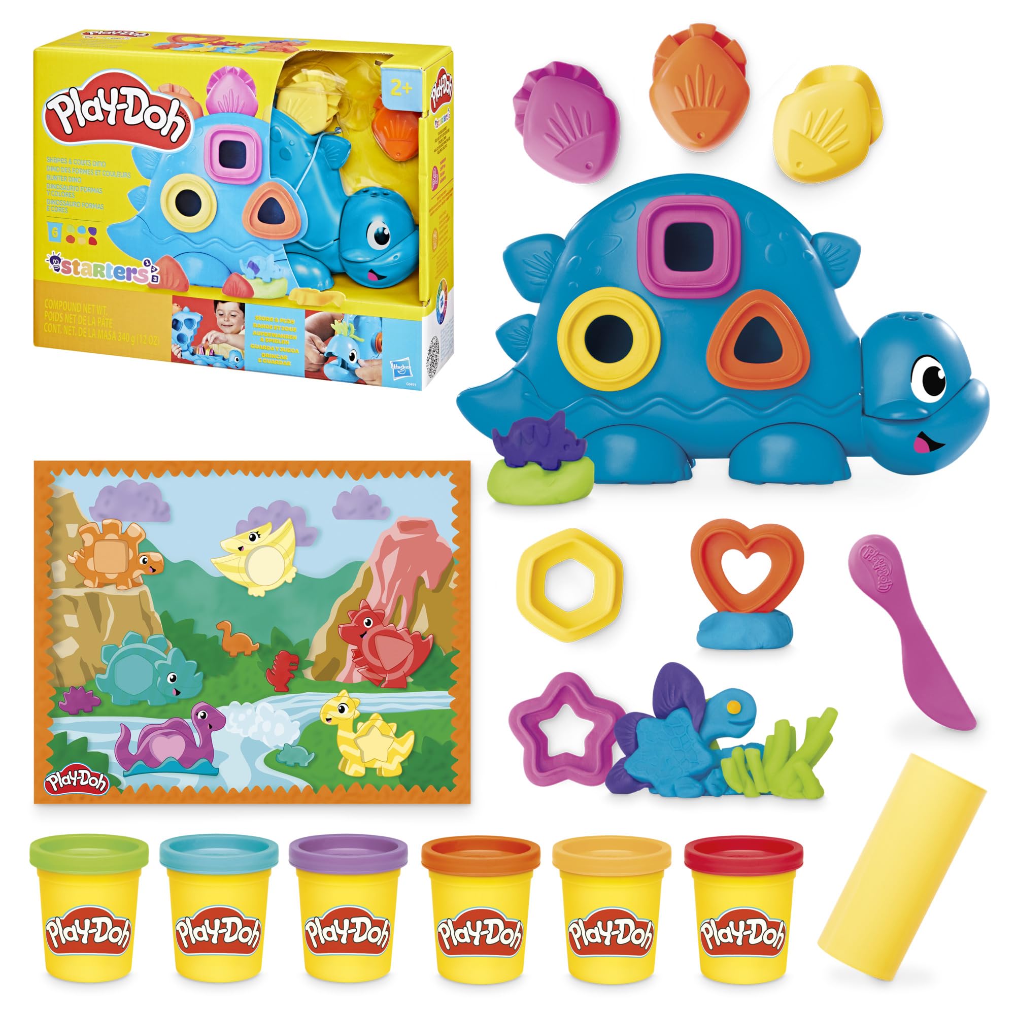 Play-Doh Shapes & Colours Dinosaur Toy - Preschool Creative Playset for Ages 3+