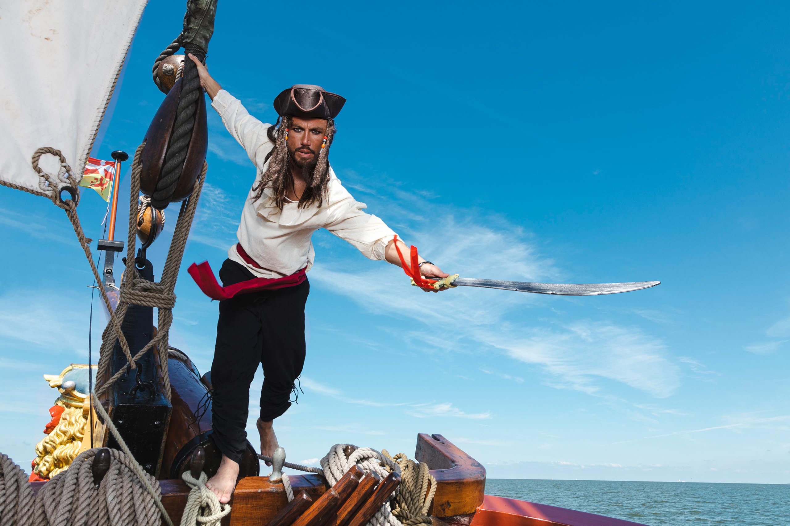 Boland Pirate Hat Dirty Jack with Hair | Brown Polyester Adult Headwear | Size 58 3