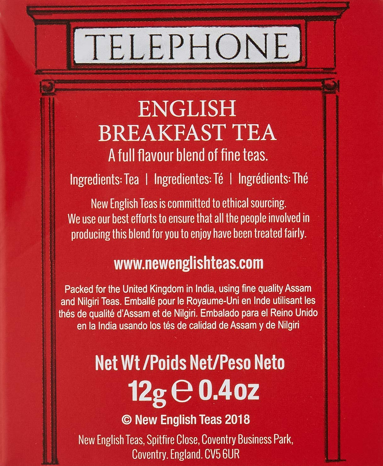 English Telephone Box English Breakfast Tea 6 Teabag Carton 2