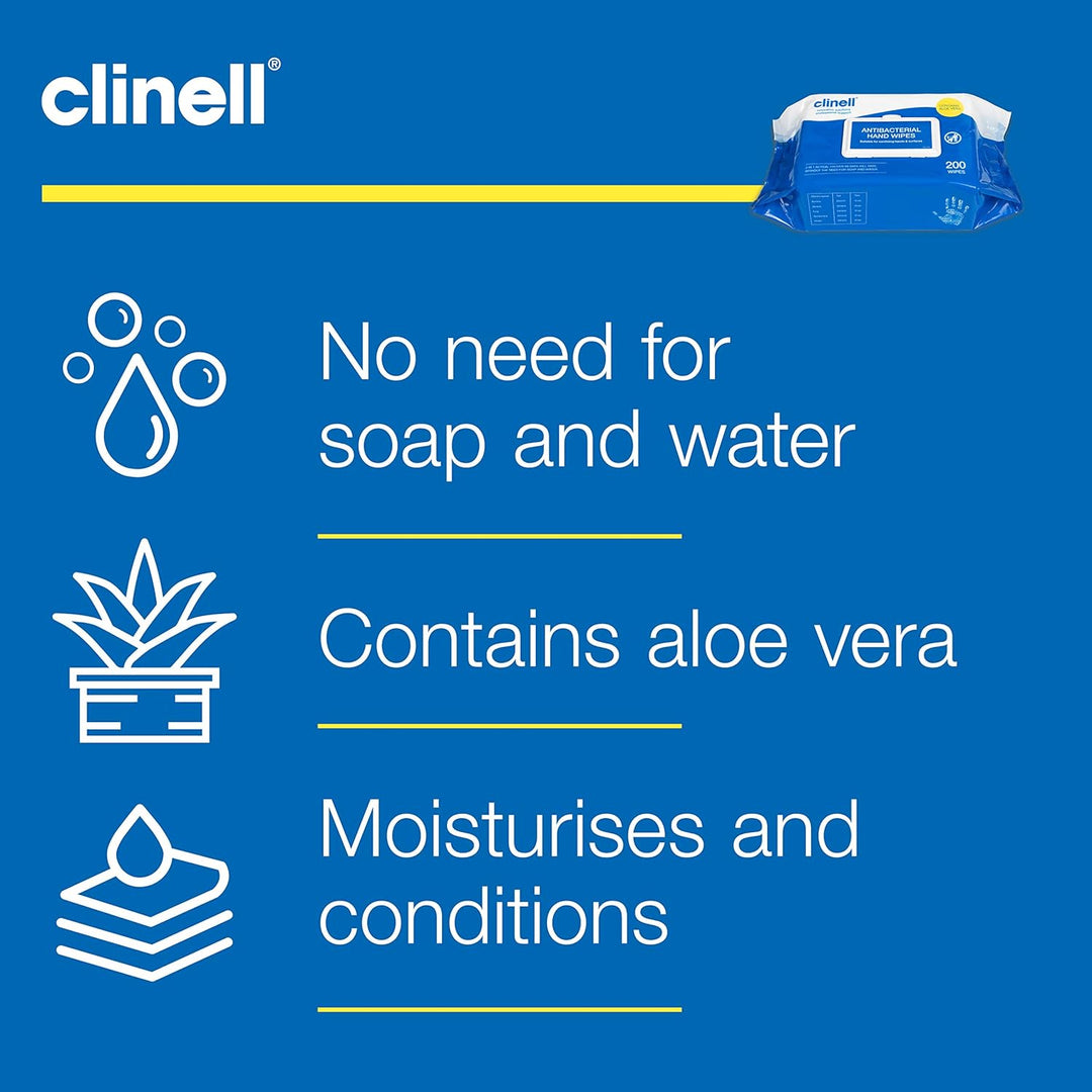 Clinell - Antibacterial Hand Wipe for Hands and Surfaces CAHW200