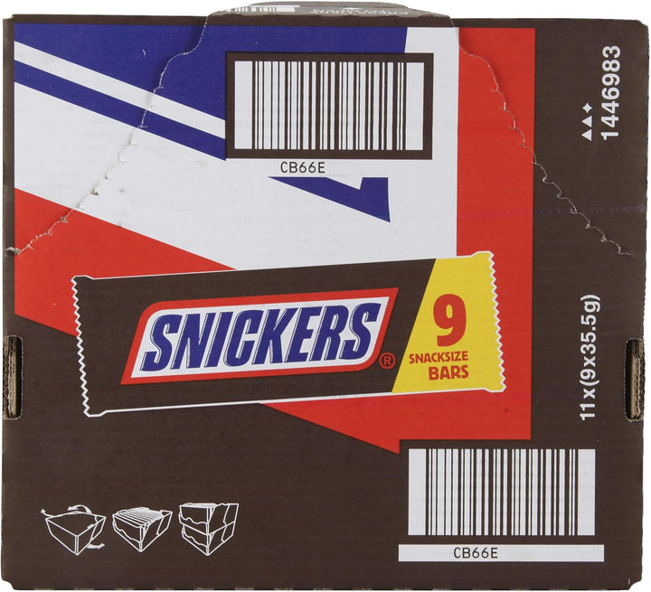 Snickers 9 Bars Pack 9x35.5g - Milk Chocolate with Nougat, Caramel & Roasted Peanuts