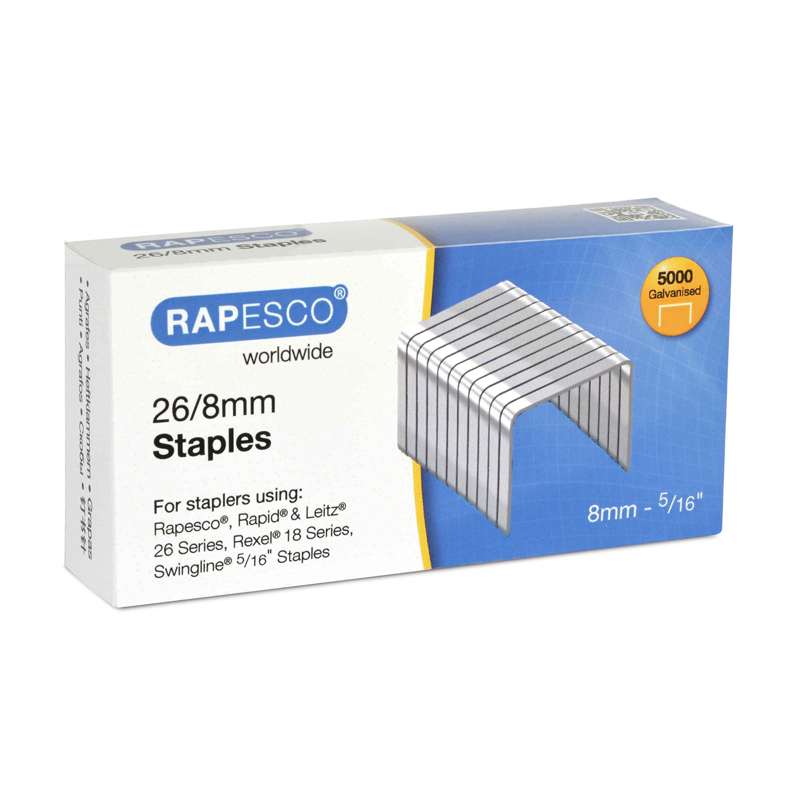RAPESCO S11880Z3 Galvanised Staples 26/8mm | Box of 5,000 | Rust-Resistant Chisel Point 1