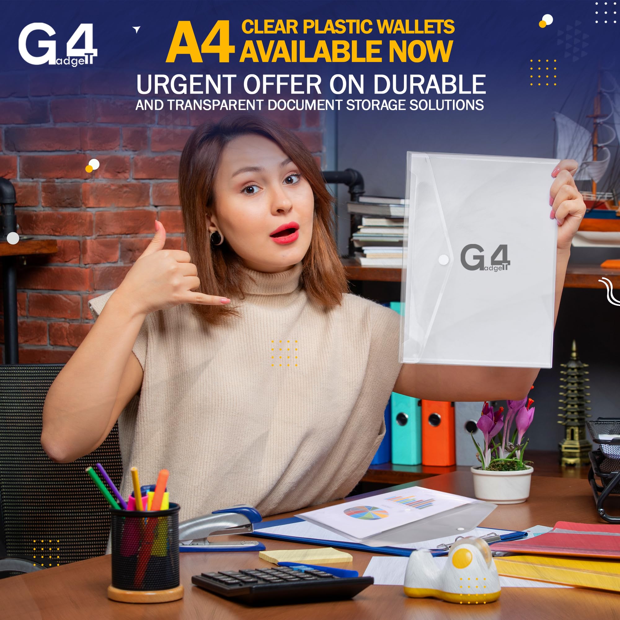 G4GADGET A4 Clear Plastic Wallets - Pack of 5, Popper Closure, 50 Sheet Capacity 7