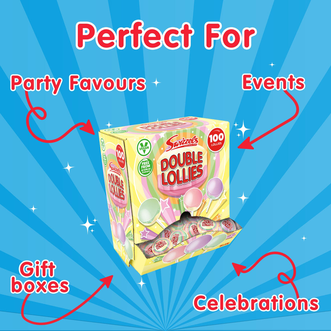 Swizzels - Double Lollies Sweets Dispenser Box (100 Lollipops, Vegan Friendly)