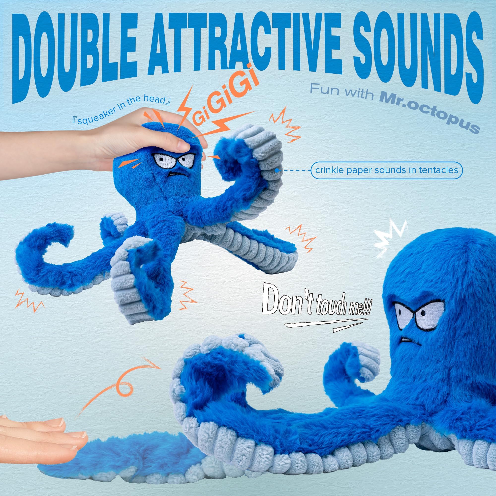 LEGEND SANDY Tough Squeak Dog Toy - Heavy Duty, Waterproof Lining, Blue Octopus for Aggressive Chewers