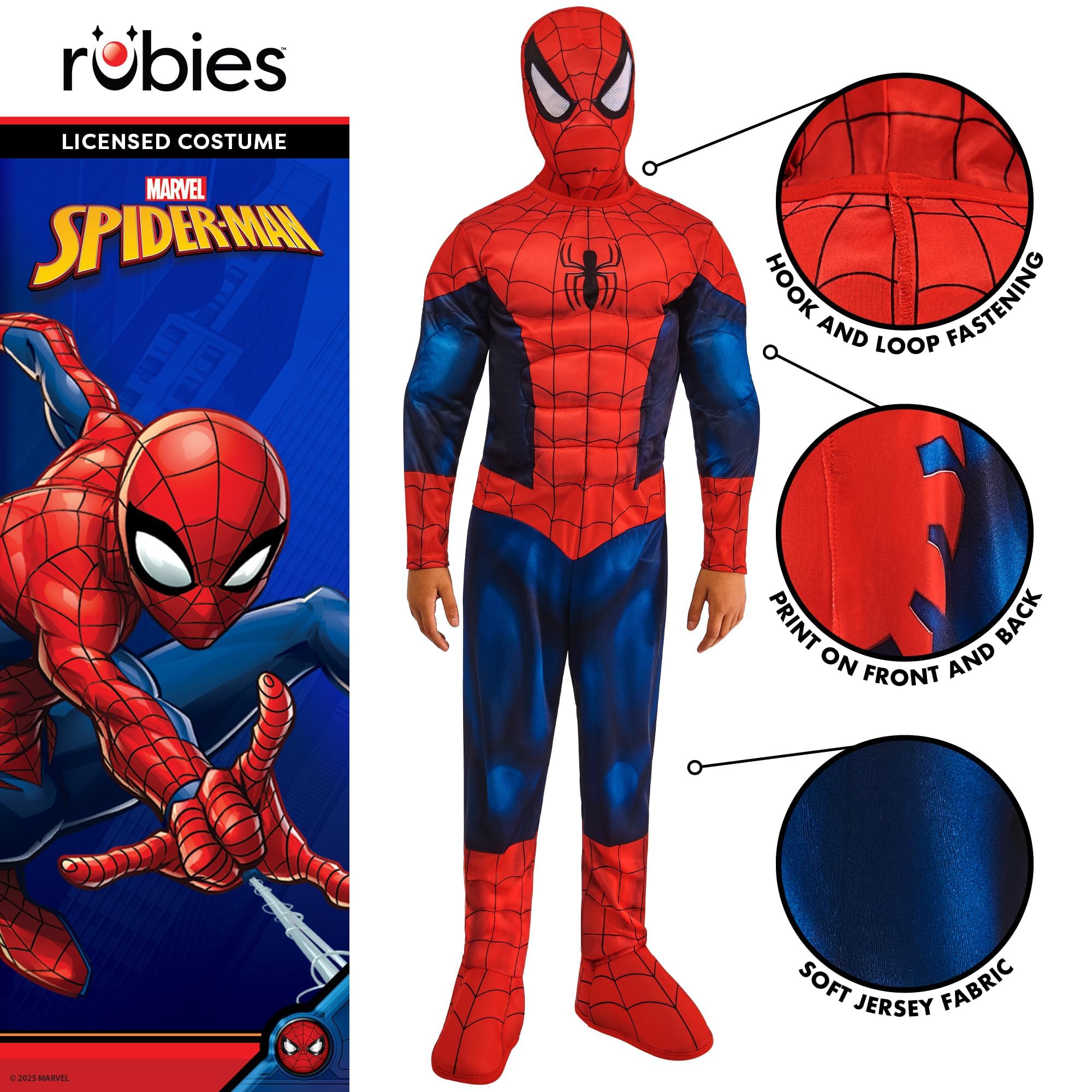 Rubies Official Marvel Spider-Man Deluxe Padded Muscles Child Costume | Size 5-6 Years | Polyester 4