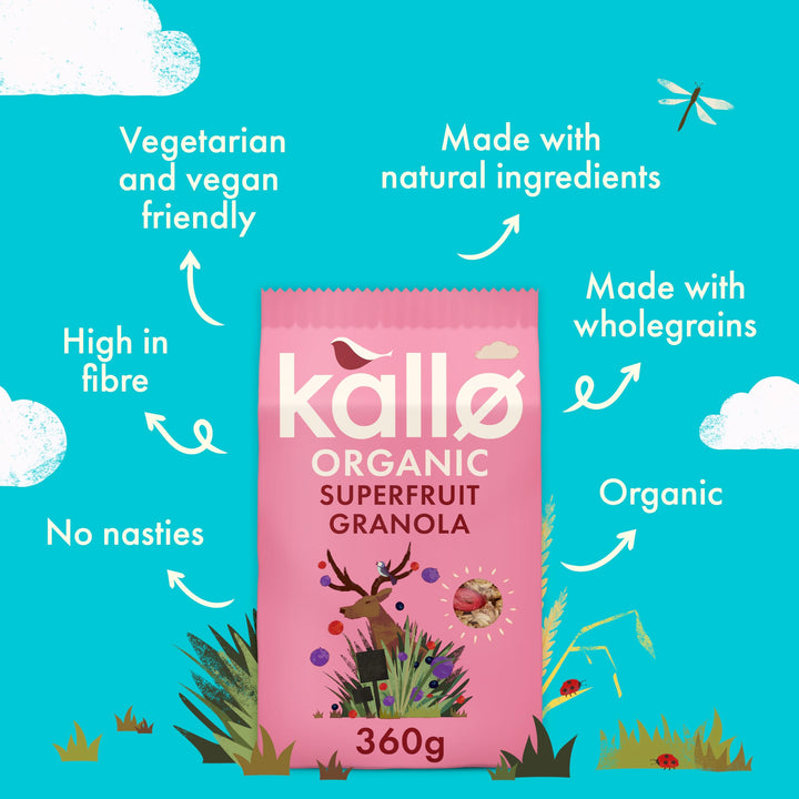 Kallo Crunchy Superfruit Granola, 360g – Organic, Vegan, High Fibre with Blueberries, Cranberries & Blackcurrants