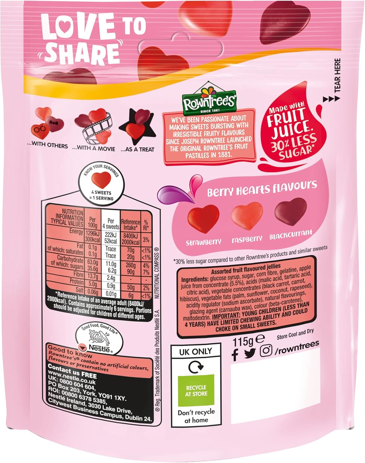 Nestlé Rowntree’s Berry Hearts Fruity Chewy Sweets, 115g 4