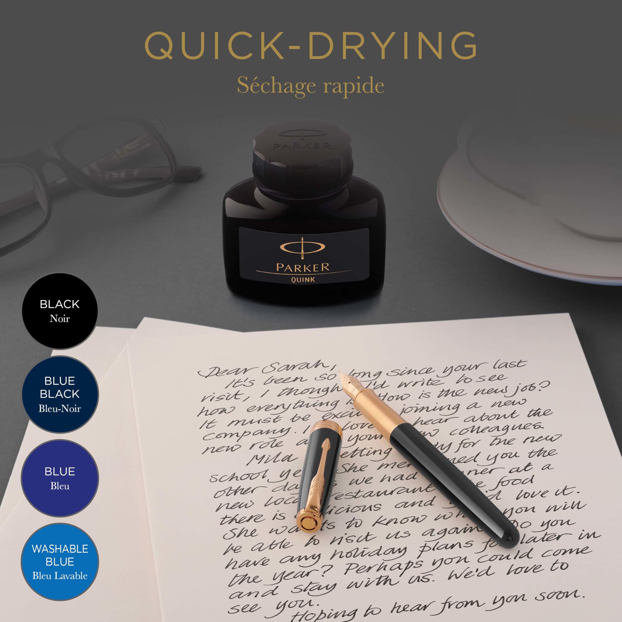 PARKER QUINK Ink Bottle - Blue Ink for Fountain Pens | 57 ml 3