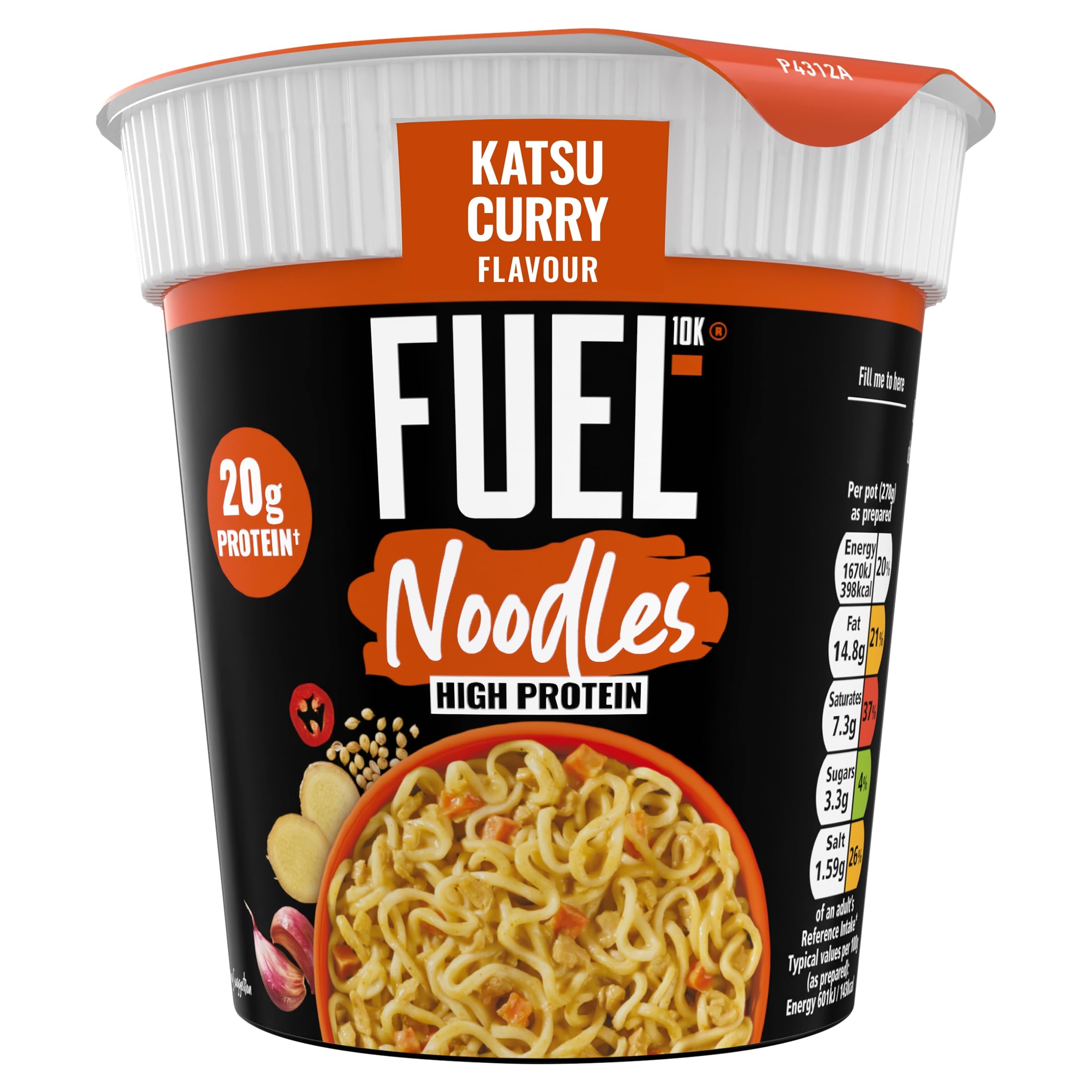 FUEL10K Katsu Curry High Protein Instant Noodles Pot - 20g Protein | Pack of 8