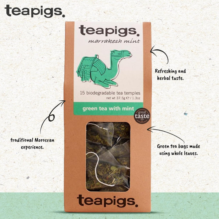teapigs Marakesh Mint Green Tea with Mint - 15 Tea Temples - Chunmee Green Tea & Peppermint Blend