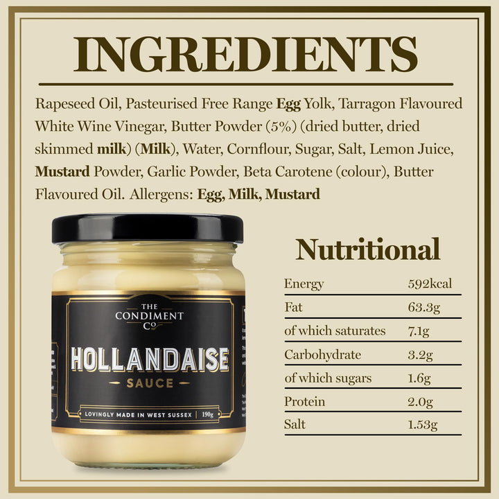 The Real Condiment Co - Hollandaise Sauce 190g, Ready to Eat Vegan & Gluten Free