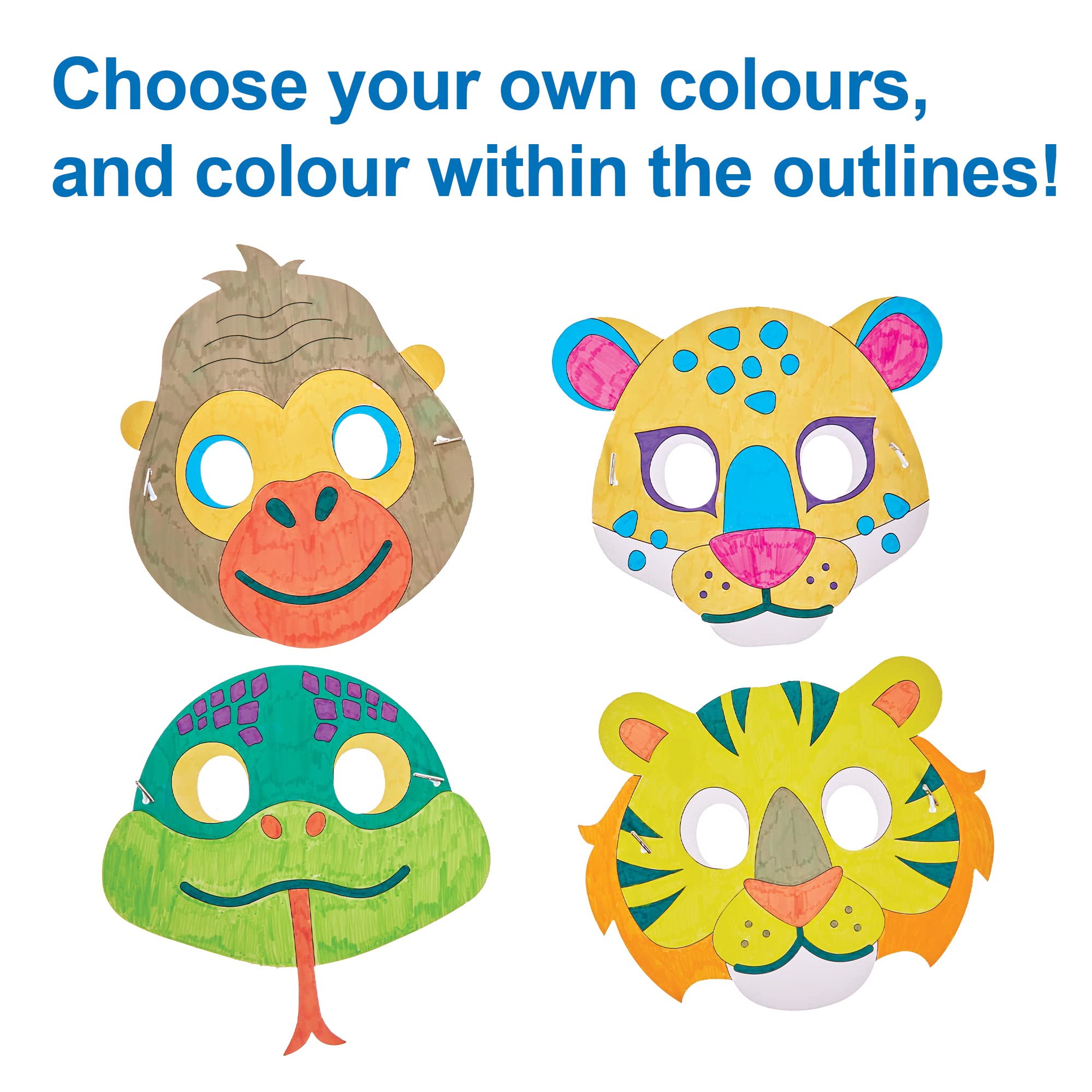 Baker Ross Rainforest Animal Colour In Masks - Pack of 10 | Felt Cloth | Ages 3+ 5