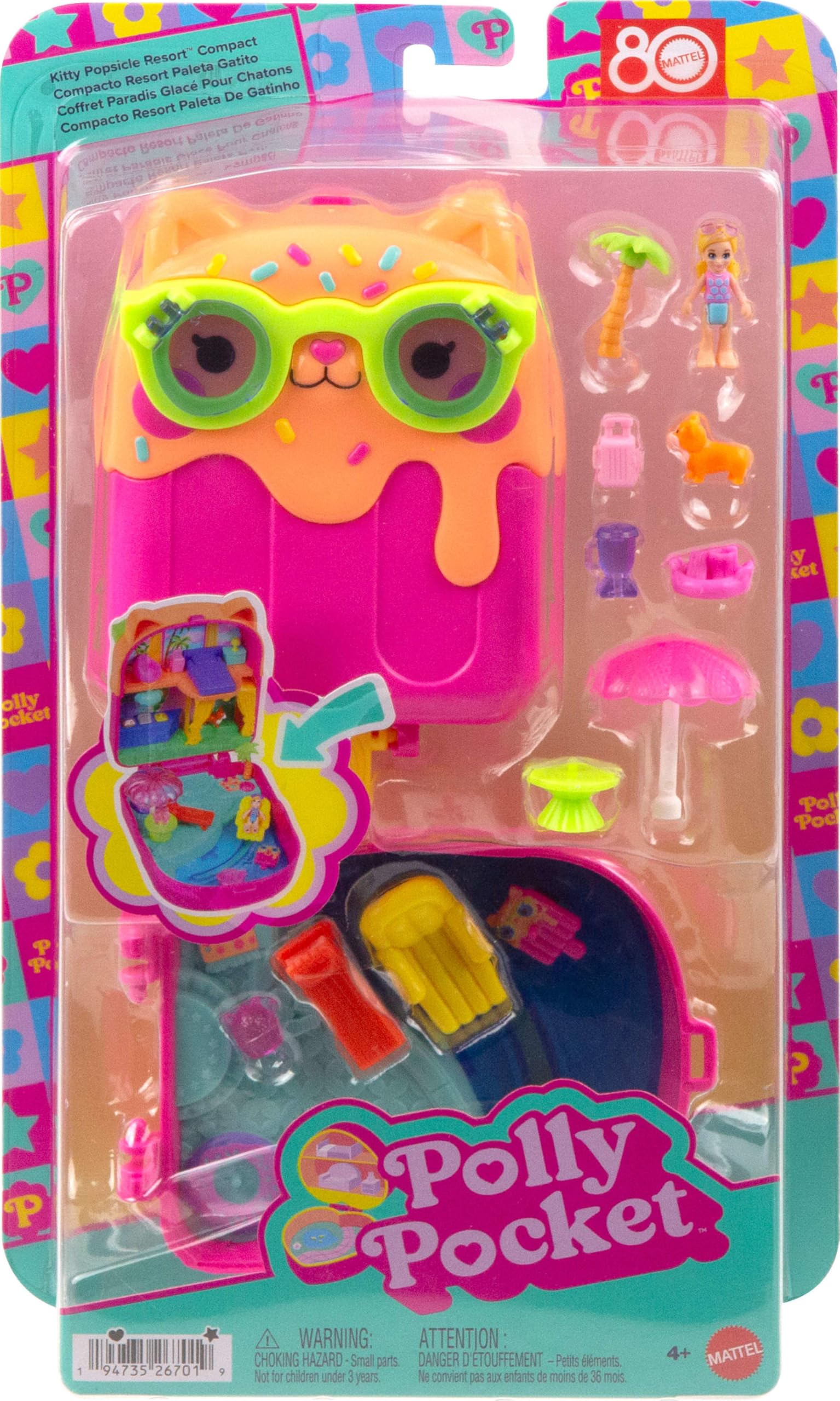 Polly Pocket Kitty Popsicle Resort Compact - Travel Playset with Micro Doll & 11 Accessories 4