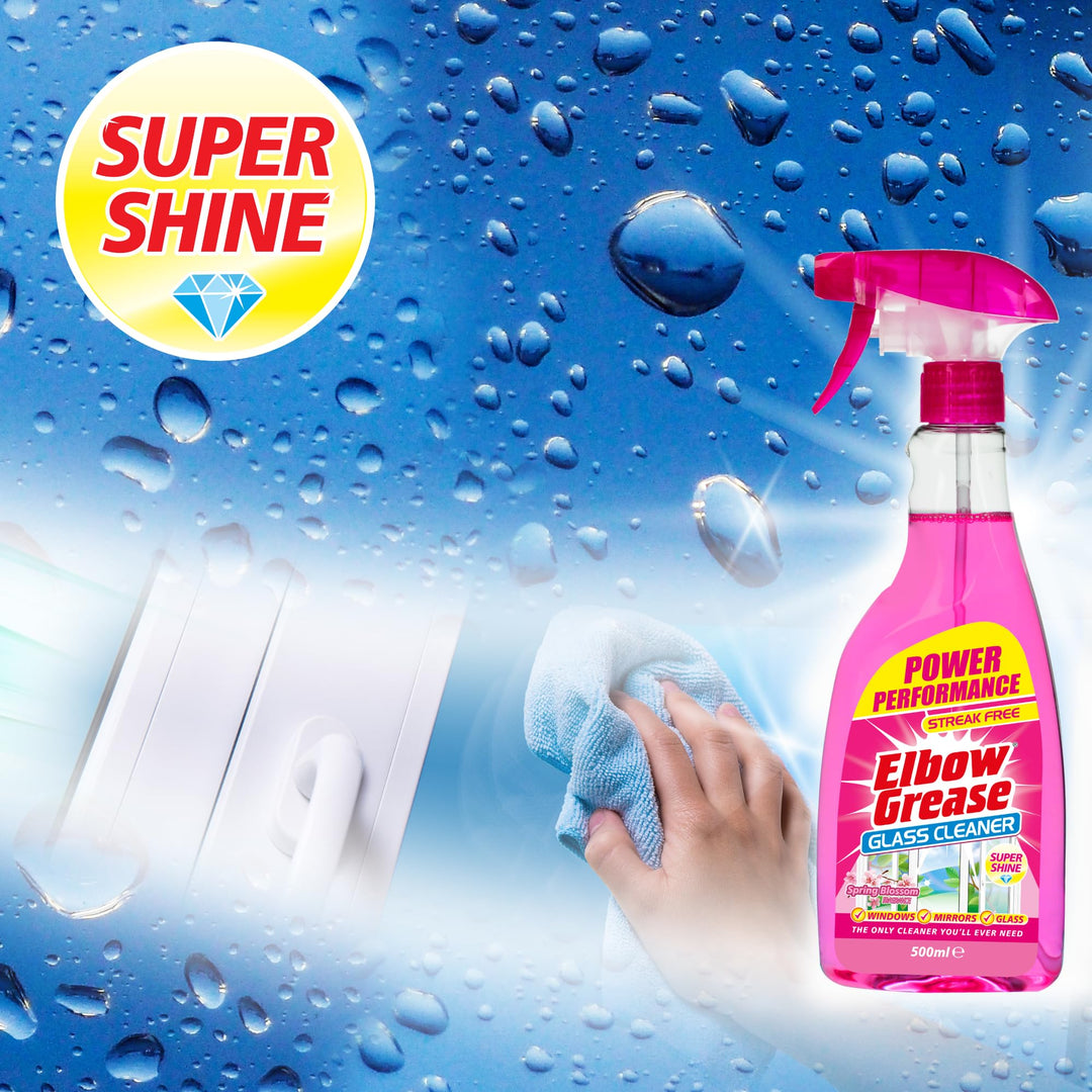 Elbow Grease Pink Glass Cleaner - 500ml Streak-Free Spray for Windows, Mirrors & Glass