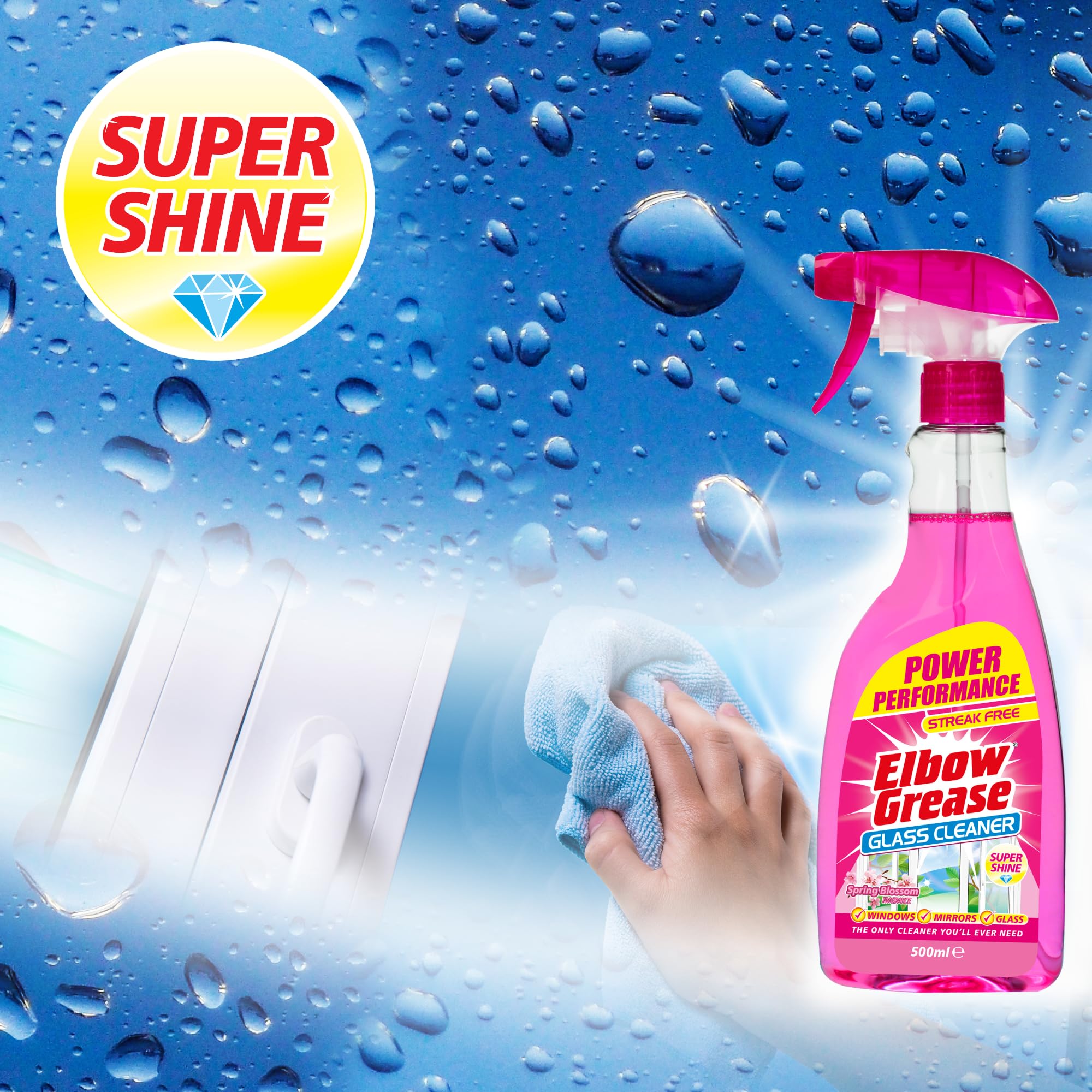 Elbow Grease Pink Glass Cleaner - 500ml Streak-Free Spray for Windows, Mirrors & Glass 6